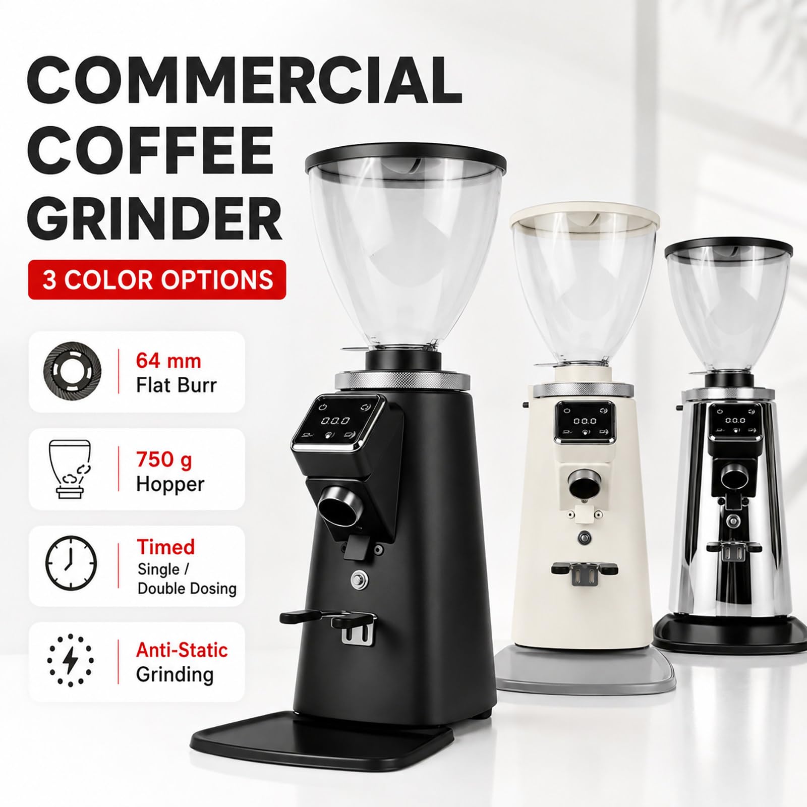 Molino Café Barista con Accionamiento Directo - Molienda Regulable, Conducto Magnético, Soporte para Portafiltro Black