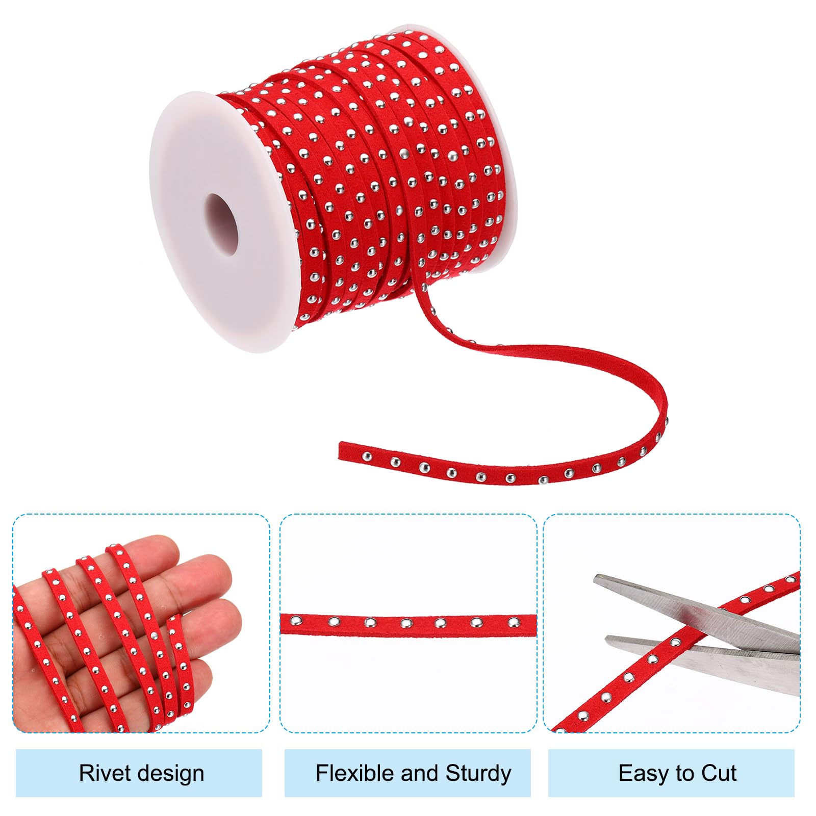 PATIKIL 65.6ft Studded Faux Suede Cord Rope for Jewelry Making 5mm Micro Fibre Flat Leather Lace Beading String Ribbon with Rivets - Image 3