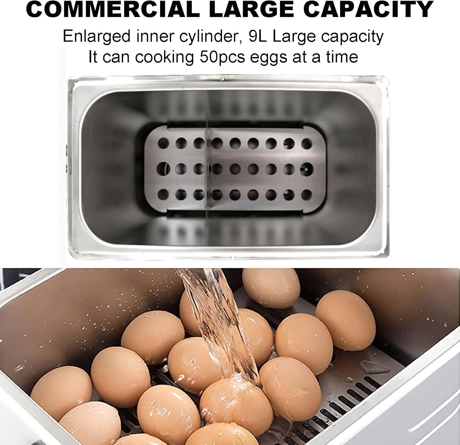 Commercial Automatic Half-Boiled Egg/Soft-Boiled Egg Machine | 9L/50PCS Large Capacity Egg Boiler - 0-90mins Timer, 30-90℃ Contant Temp, Display Screen Control