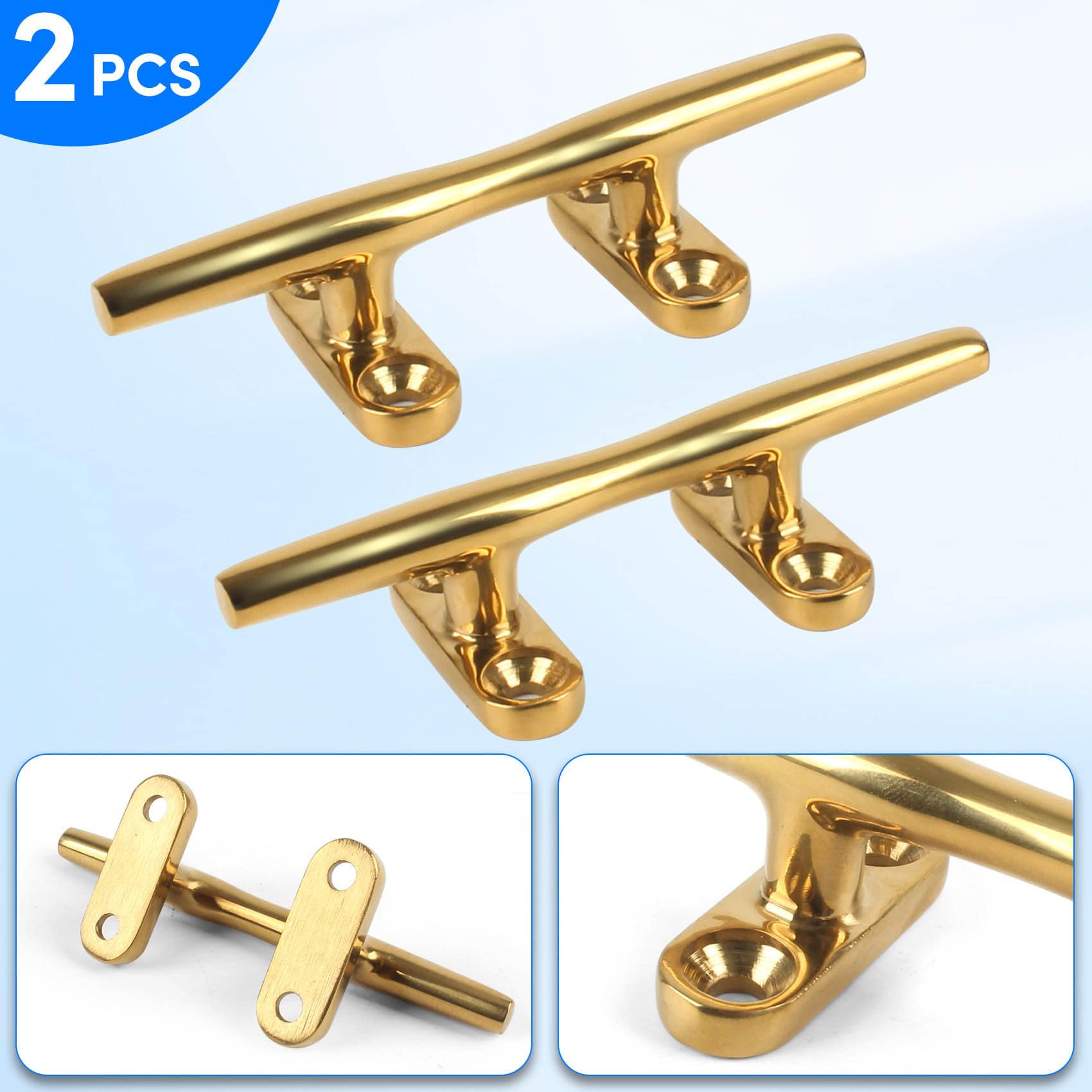 Snapklik.com : Boat Cleat, Brass Color Dock Cleats 4 Inch, 316 Stainless Steel Rope Cleat Open ...