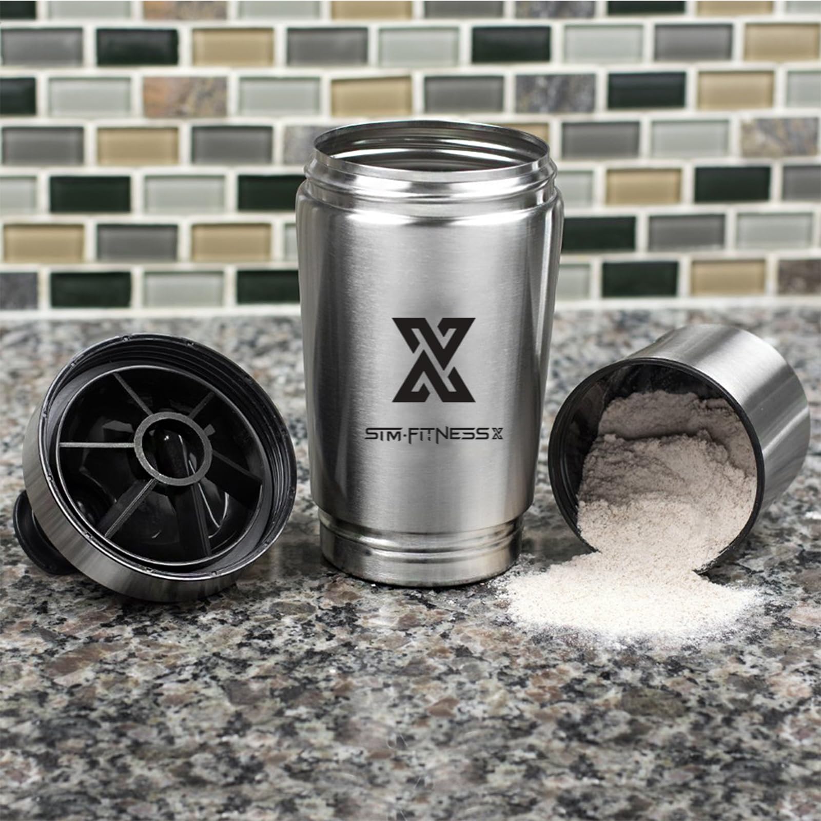 X SIM FITNESSX Fitness Sport Bottle Shaker per Proteine Acciaio Inox in Acciaio da capacità 700ML/591ML+200ML (591ML+200MLcontenitore proteico)