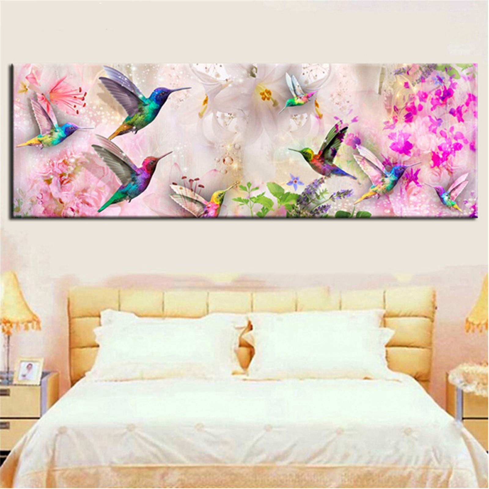 Peinture diamant complet colibri grand format 70x200cm pour decoration salon modern