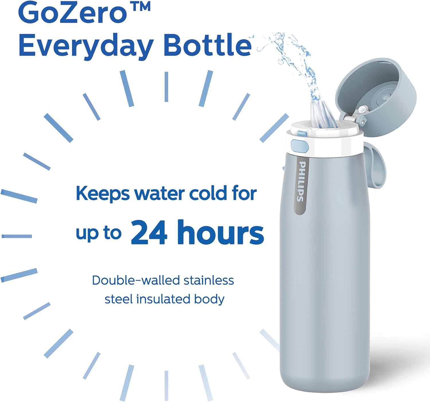 PHILIPS Water Bottle with Filter, Filter Water Bottle Stainless Steel with GoZero Everyday BPA-Free Tap Water Filter, Water Filter Bottle Keep Drink Cold 24 Hours, 1 Filter for 40 gal / 2 Months - Image 5
