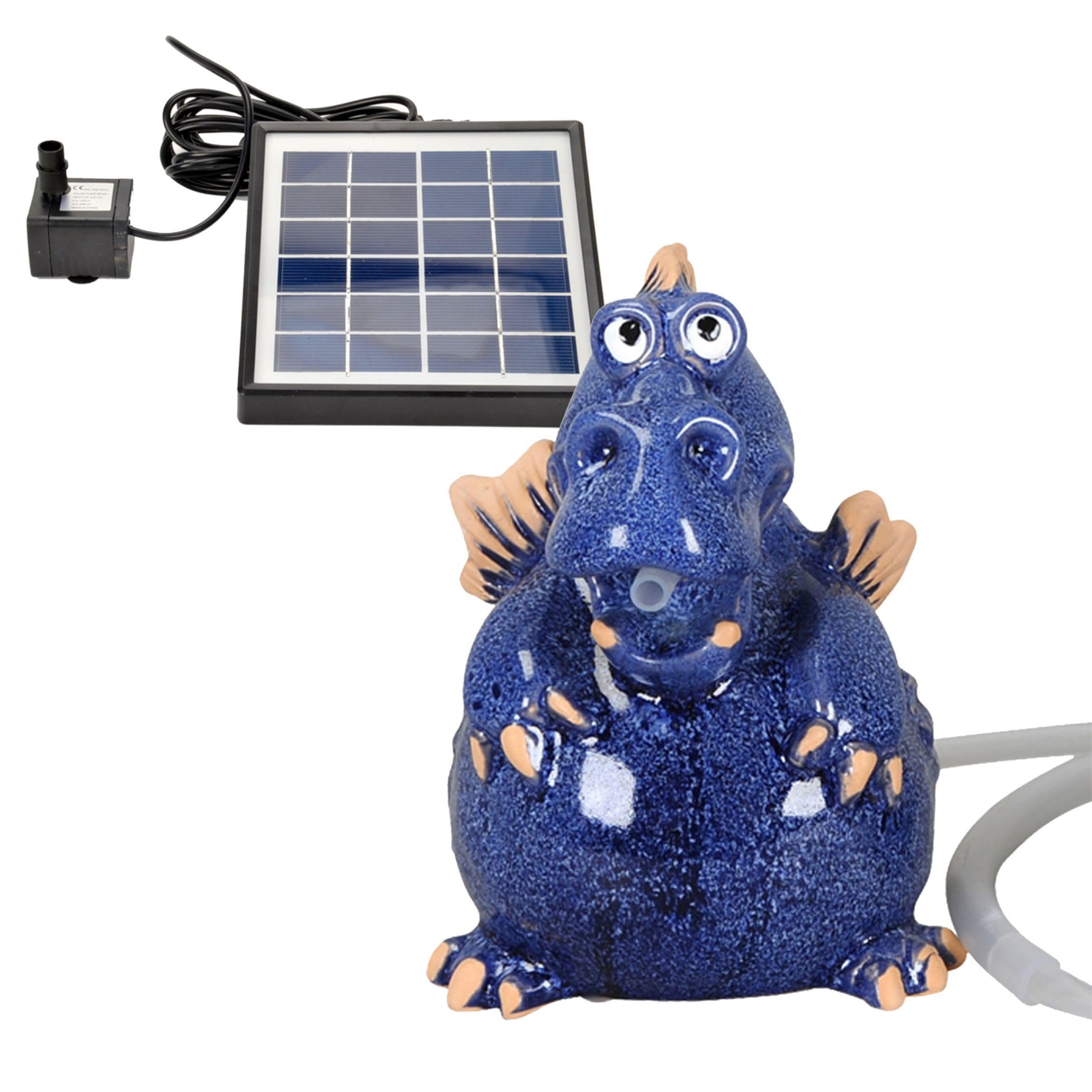 Storm's Gartenzaubereien Wasserspeier Drache - Teichfigur mit Solarpumpe 14,5cm aus Keramik als Teich- oder Miniteichdeko