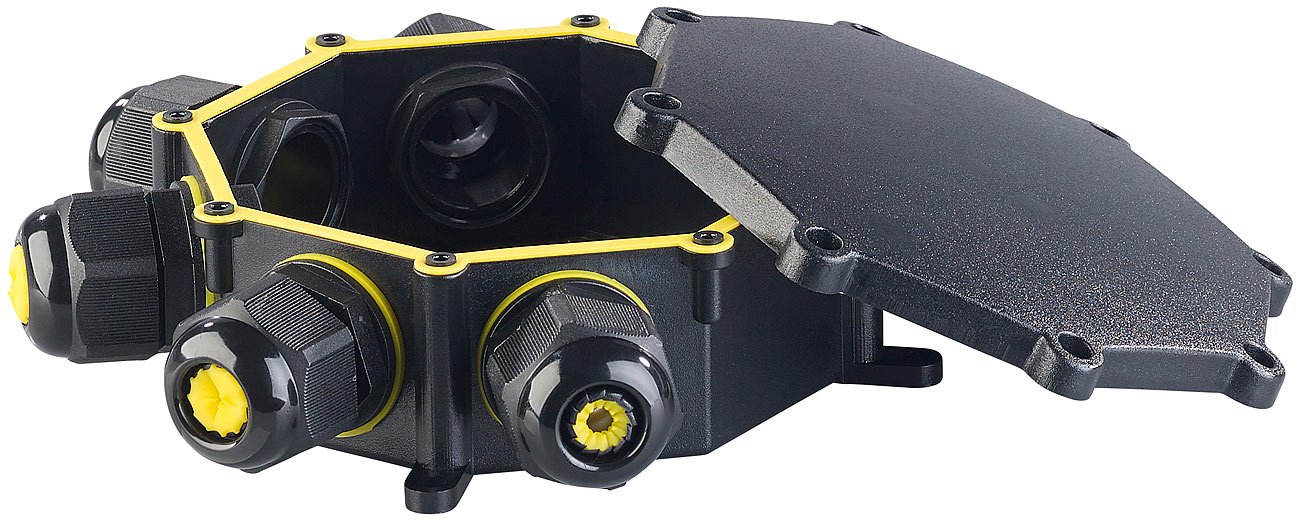 revolt Verteiler wasserdicht: 4er-Set Outdoor-Kabel-Verbindungsbox, 6-Fach, Kabel bis Ø 14 mm, IP68 (Abzweigdose wasserdicht, Kabelverbinder)