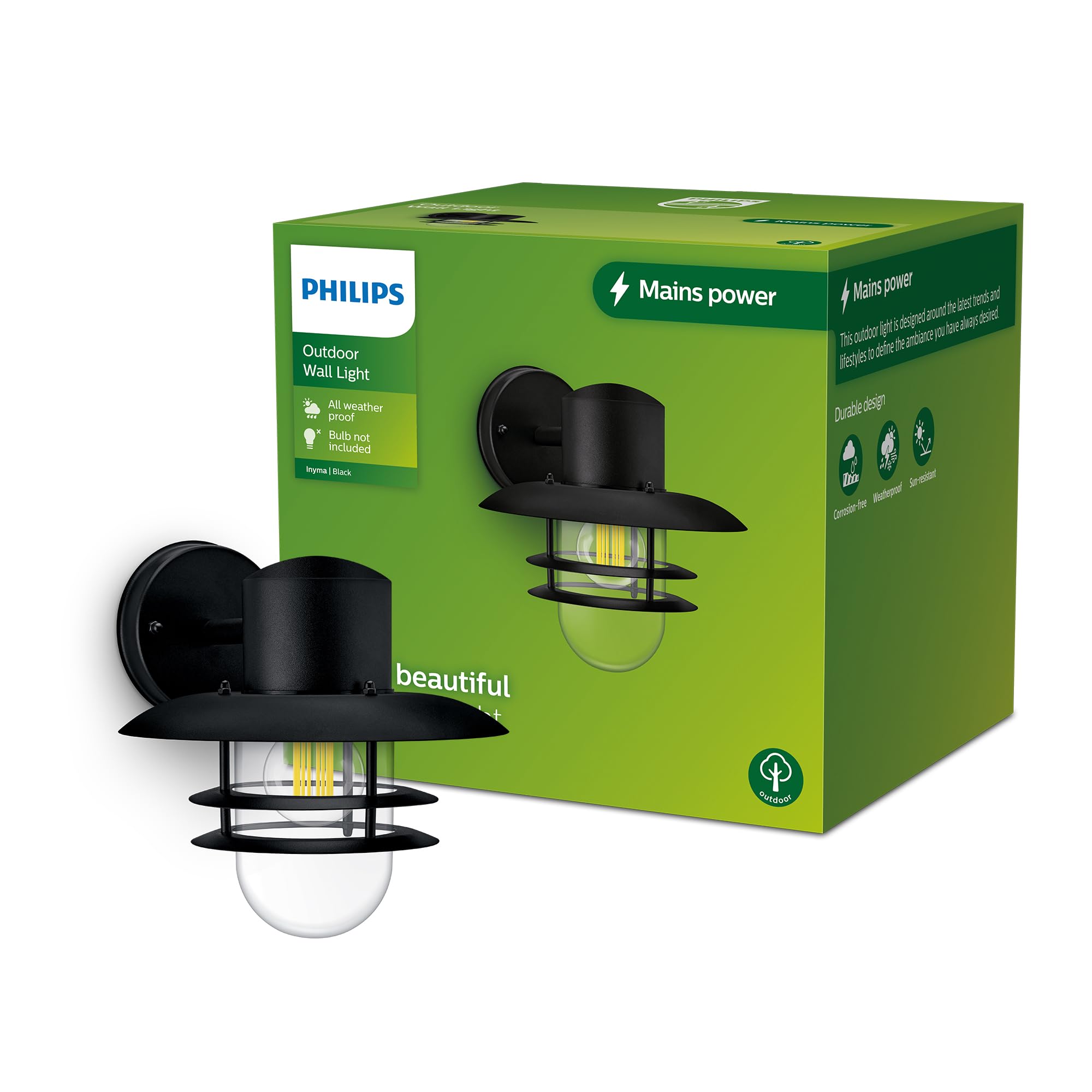 Philips Outdoor Inyma Wandleuchte rund, Schwarz, IP44