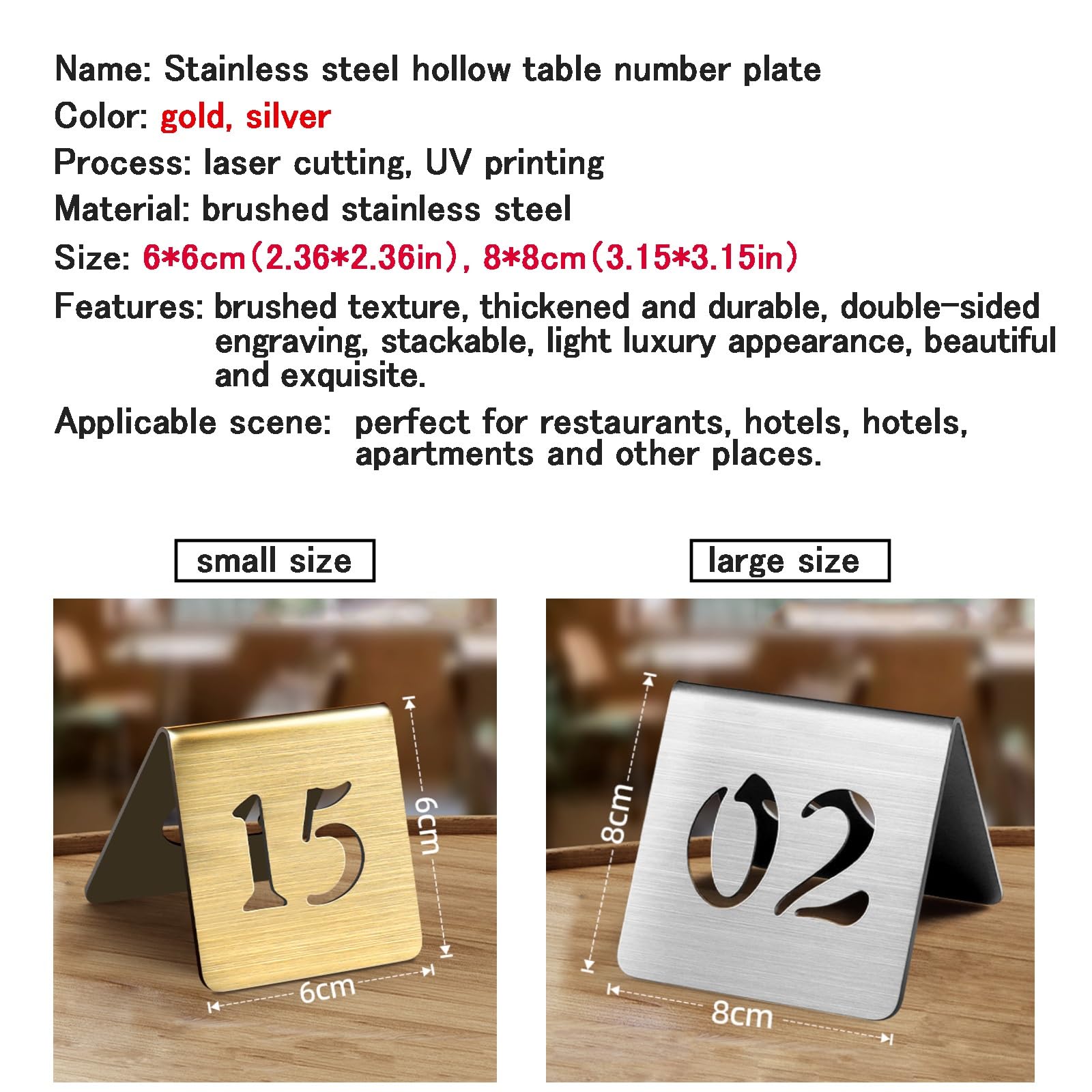 Numeri Tavoli Ristorante Tabella Da Tenda In Acciaio Inossidabile Tavolo Segno, 1-50 Doppio Lato Numeri, Carte Segni Numeri per Ristoranti, Bar, Bar, Bar, Caffè, Numeri Carte Da Tavolo(Gold 6cm,1-5)