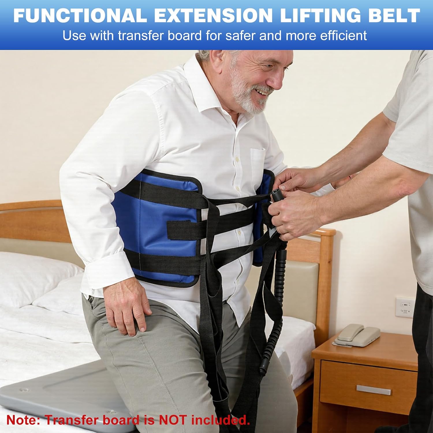 Rhino Valley Transfer Sling, Gait Belt with 10 Padded Handles, 9.7" Extra Wide Transfer Belt for Seniors, 330lbs Heavy Duty Lift Assist for Bed, Wheelchai,Non-Slip Nursing Belts Elderly, Injured, Blue