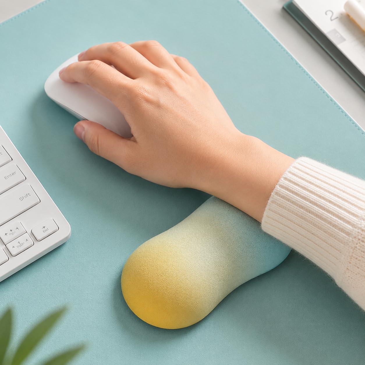 HEONAY Ergonomic Silicone Gel Mouse Wrist Rest Pad | Latest 2026 Launch | Heavy-Duty Non-Slip Sticky Base | Memory Foam Hand Support for Office & Gaming | Energic Colors (Yellow & Light Blue)-image-6