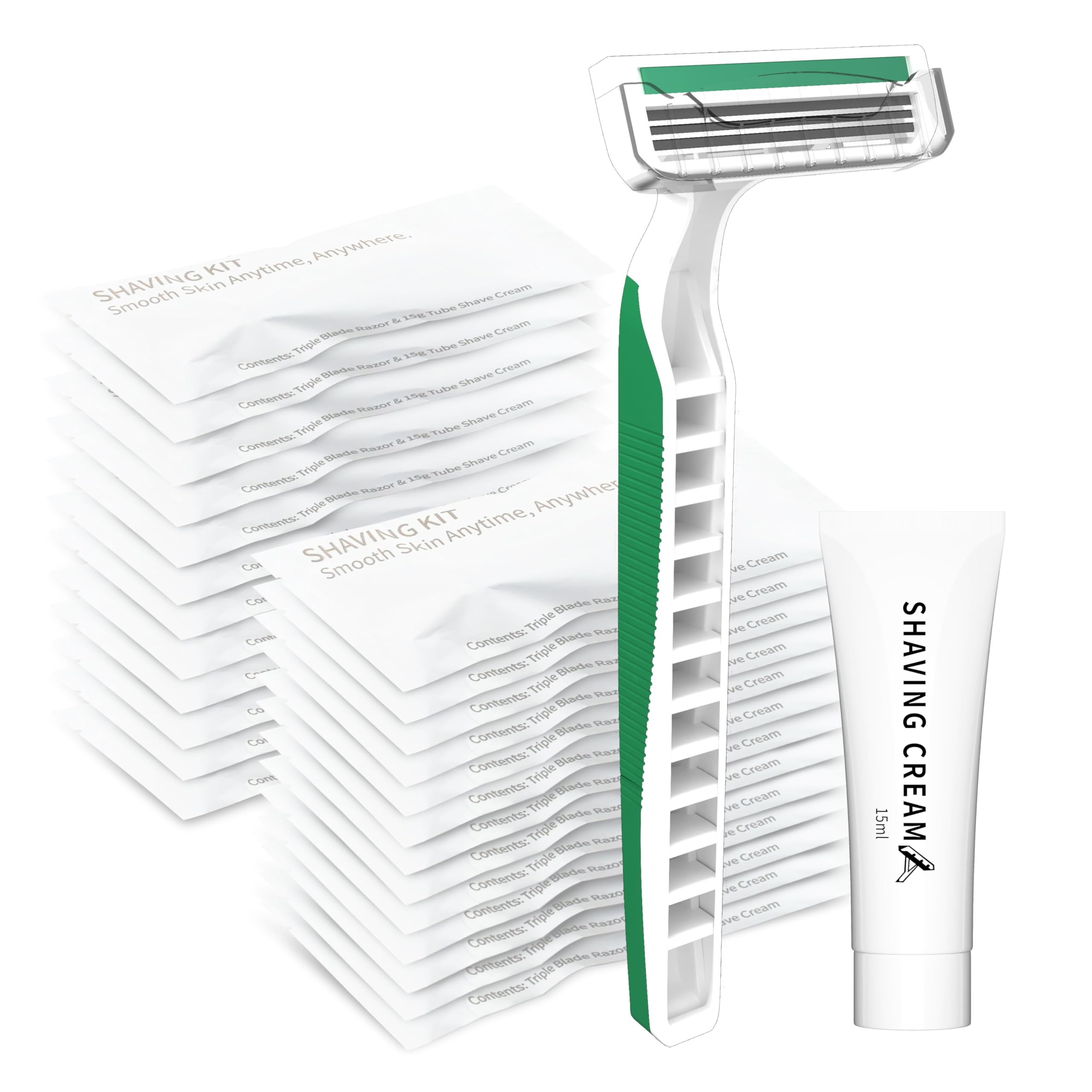 3 Blades Disposable Razors with Cream 50PCS Set for Men Women Individually Wrapped Portable Toiletries Amenities for Hotel