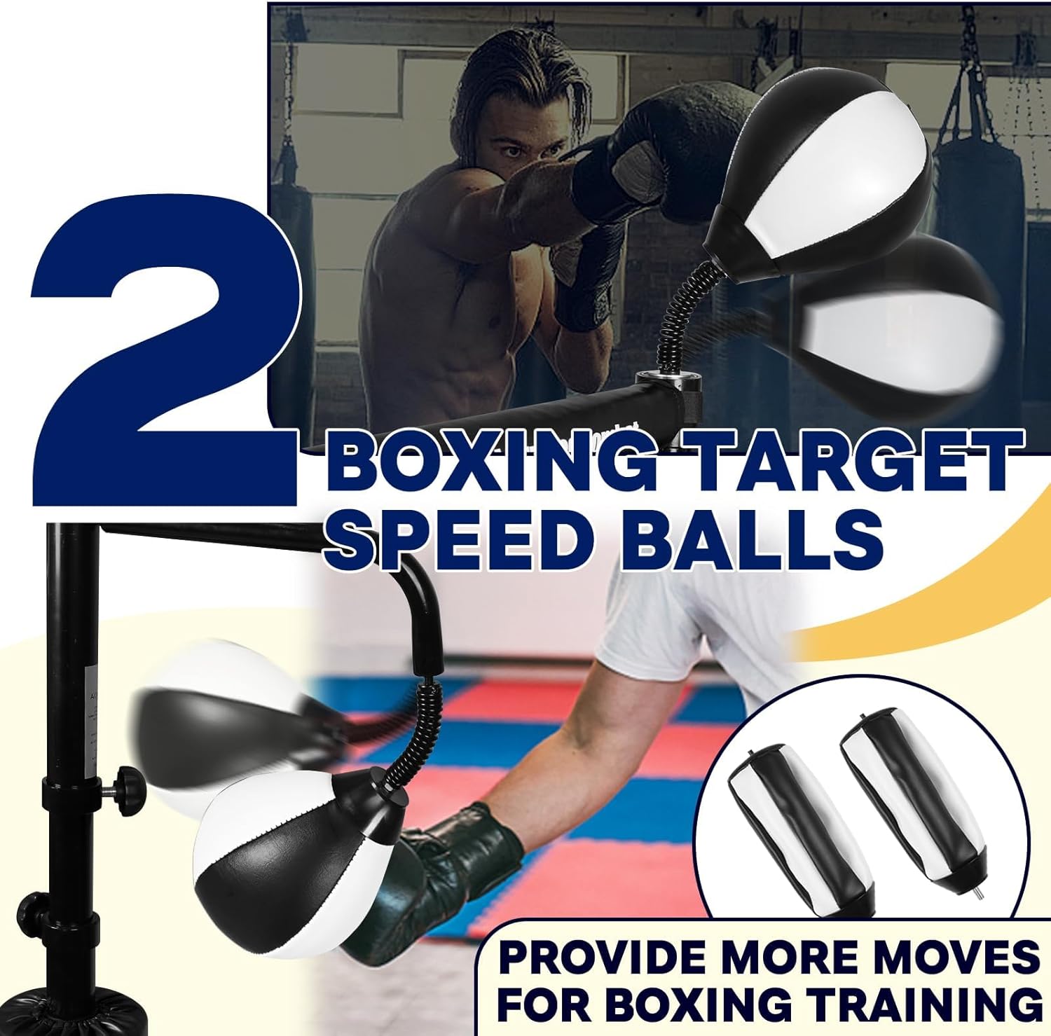 82IN Boxing Speed Trainer - Featuring Punching Bag Spinning Bar, Training Boxing Ball with Reflex Bar, Adjustable, and Suitable for Adults (Black White) - Image 4