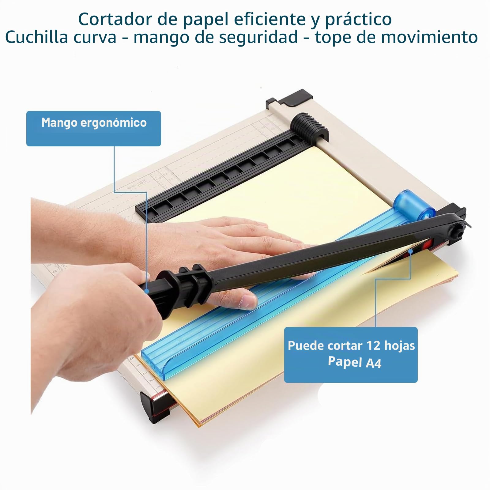 Guillotina de Papel A4, Cortador de Papel Con Protector de Seguridad para A4/B5/A5/B6/B7, Corta 12 Hojas, Corte Preciso, para Hojas de Metal, Cuero, Fotos