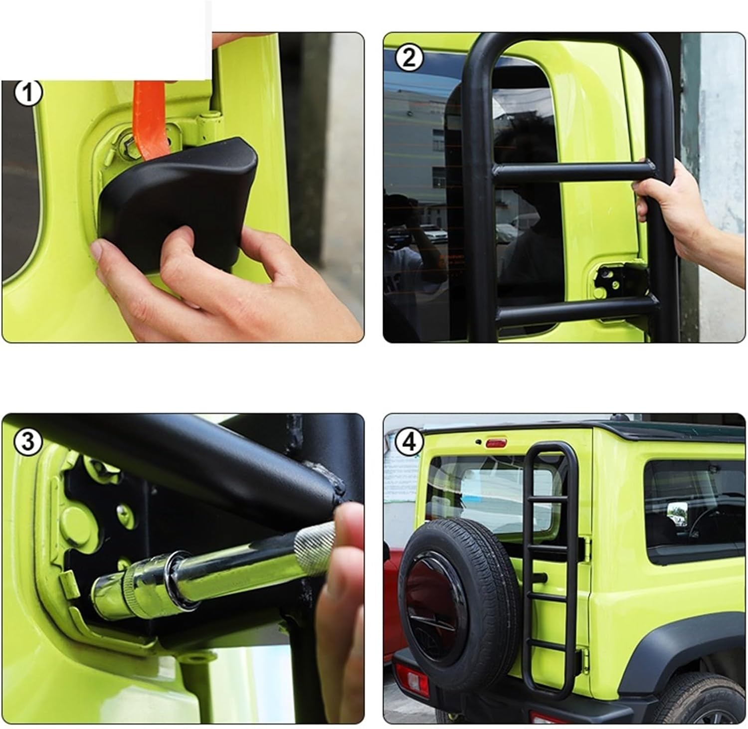 Exterior Tailgate Ladder Rear Door Tailgate Ladder Protective Frames Compatible with Suzuki Jimny 2019 Up