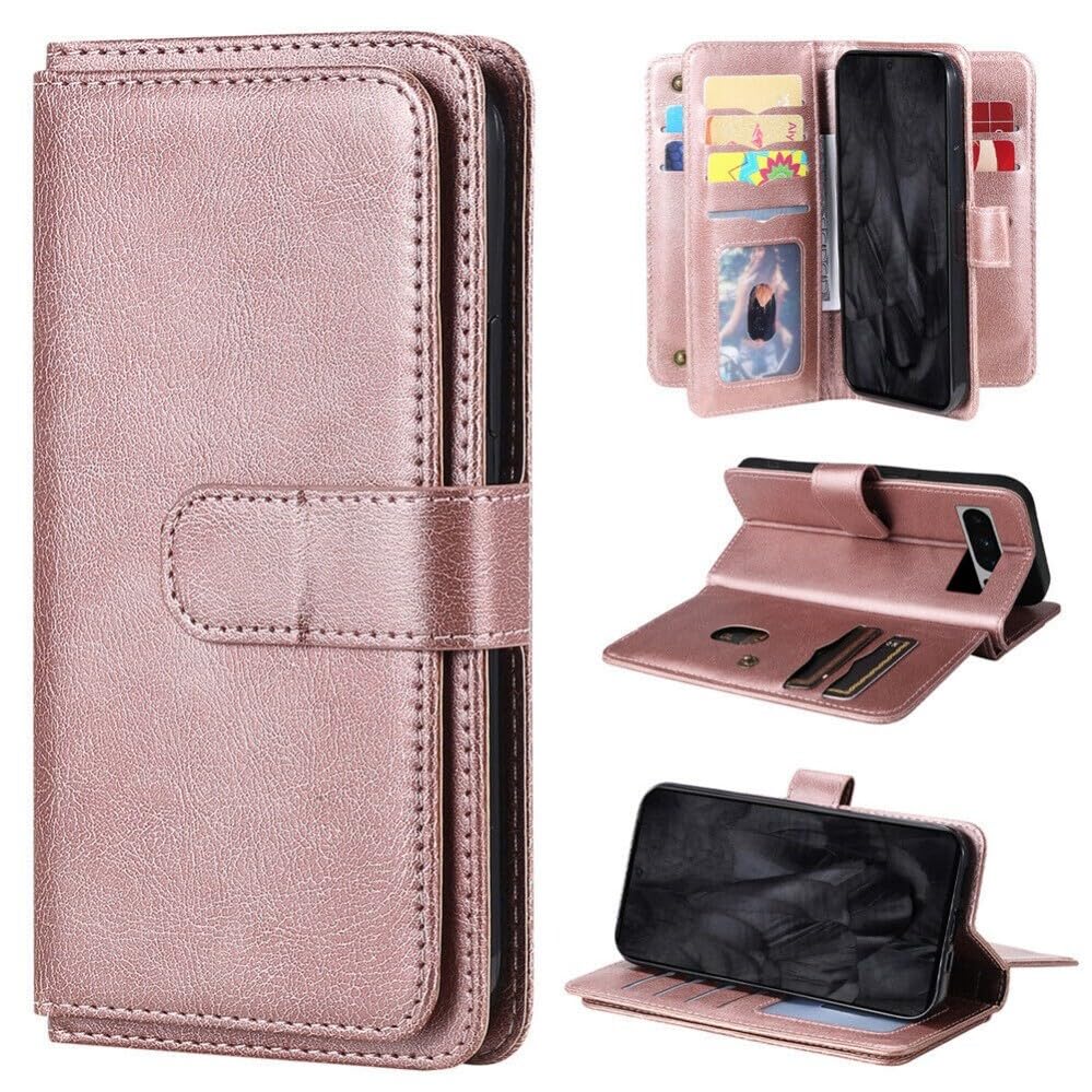 Étui portefeuille Google Pixel 9 Pro XL magnétique or rose avec fentes cartes