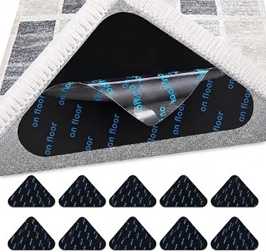 Rug Grippers for Laminate Floor   10PCS Triangle Anti Slip Rug Grips   Reusable & Washable Carpet Stickers for Rugs   Non Slip Rug Pads for Wood, Tile, Marble & Hard Floors