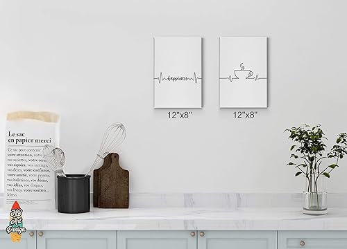 Miniatura 2 de HB Art Design Coffee Happiness Line Art 2 Panel Canvas Print Set Wall Art Coffee Bar Decor Coffee Signs Kitchen Wall Decor Dining Room Restaurant