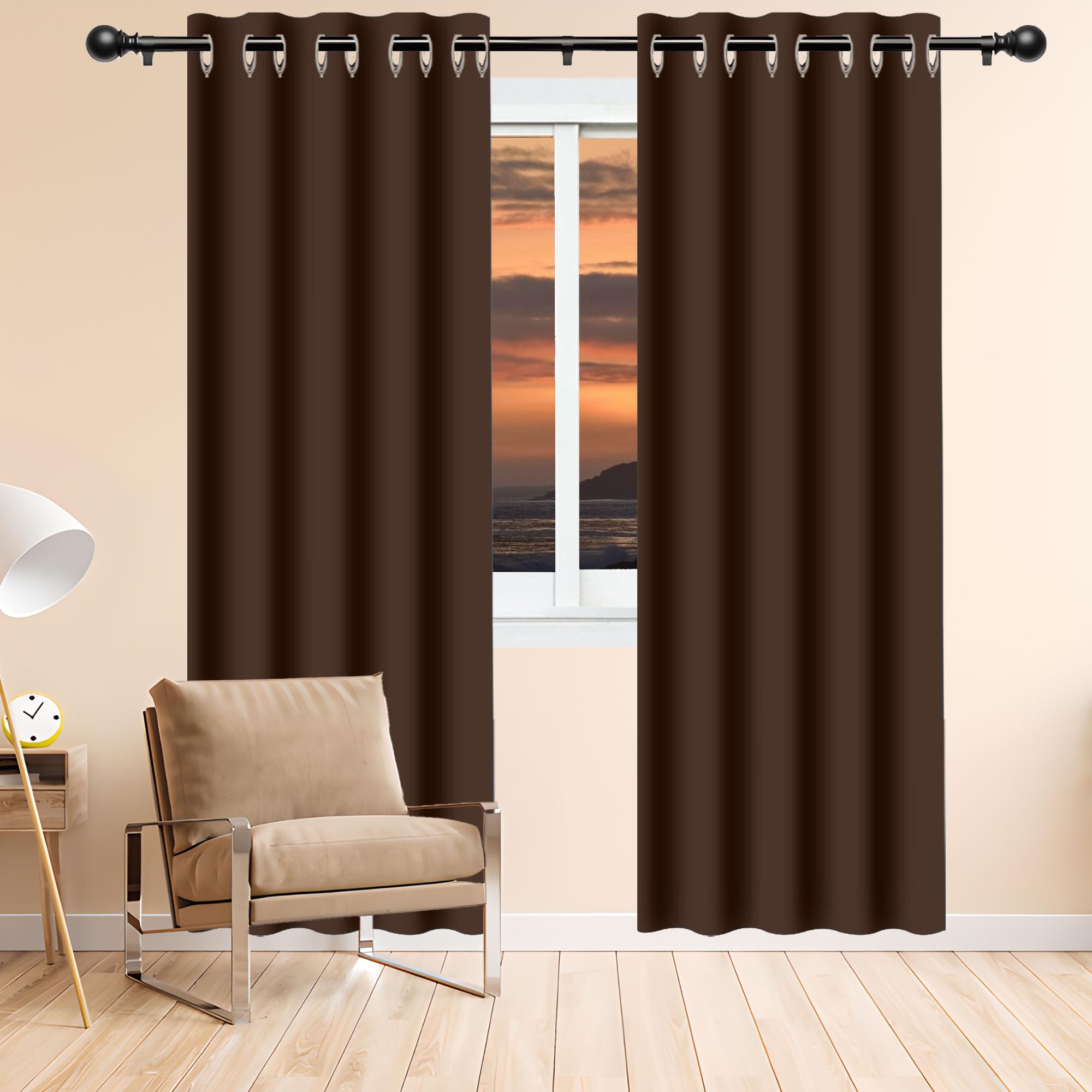 Rideau 100% occultant 186x174 cm isolant thermique marron brun