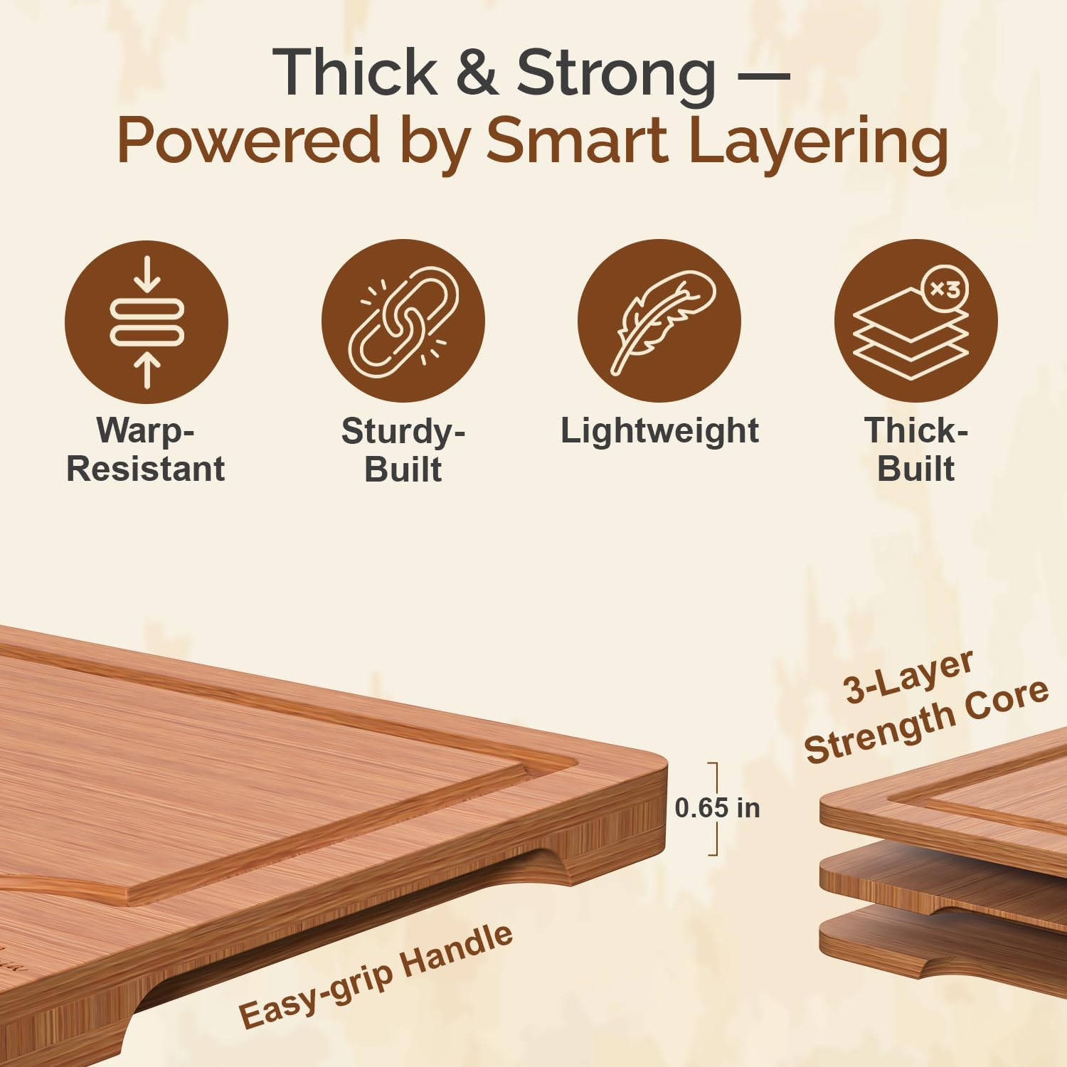 Bamboo Cutting Board Set of 3 for Kitchen – Wooden Chopping Boards with Juice Grooves & Built-In Handles, Durable Food-Safe Bamboo Boards for Meat, Vegetables & Fruits