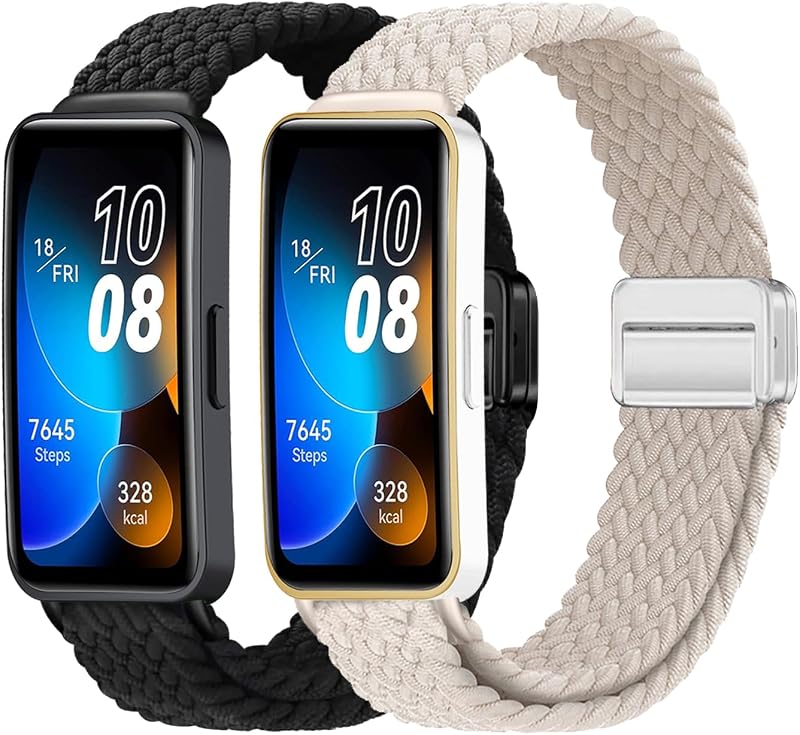 2 Pack Nylon Band Compatible with Huawei Band 8/9/10 Woven Magnetic | Quick Release Design Adjustable Replace Watch Strap for Men and Women Breathable(Multicolor)