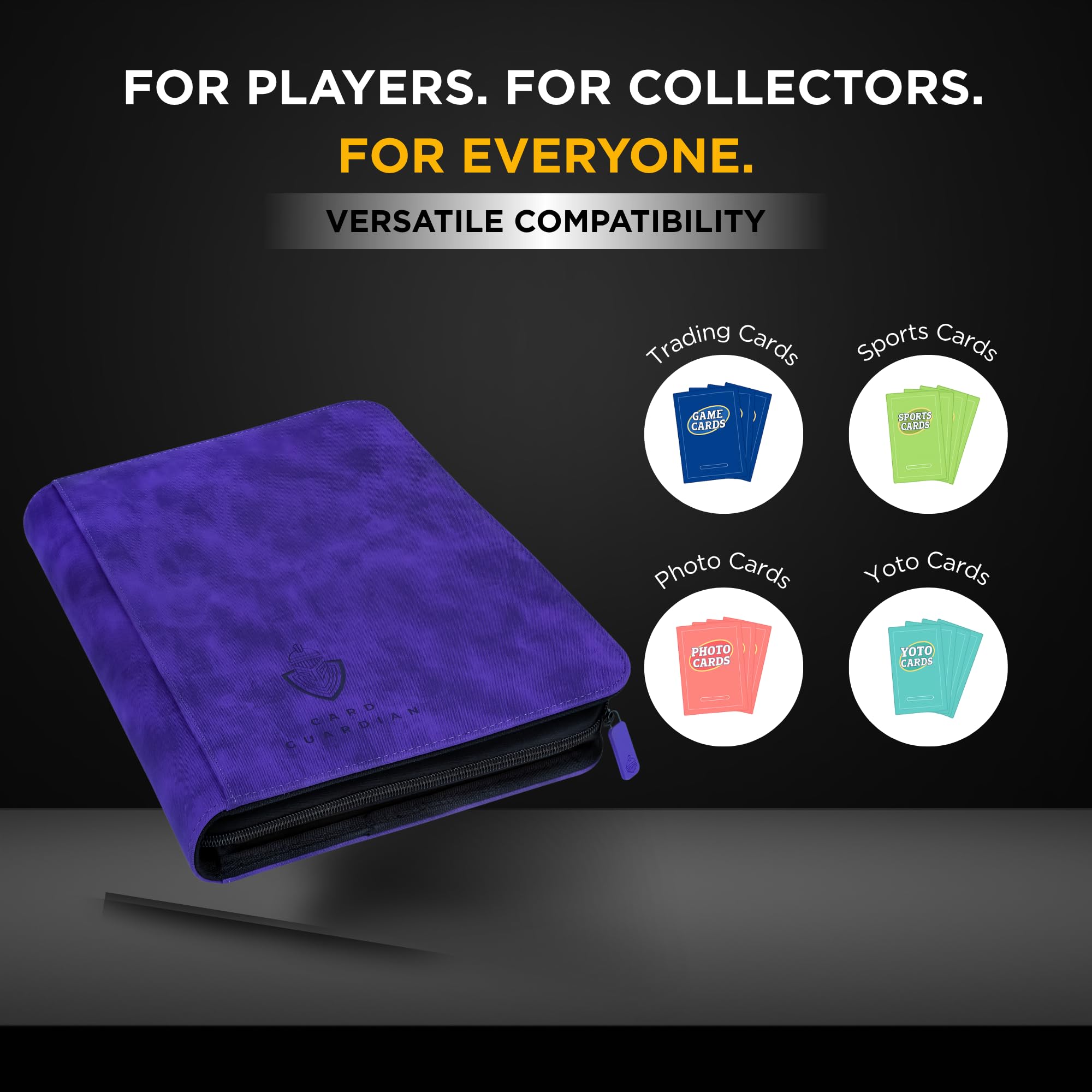 Card Guardian - Raccoglitore premium con 9 tasche con cerniera per 504 carte - tasche laterali per giochi di carte collezionabili TCG (viola)