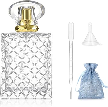 100ml 3.4 oz Premium Thick Glass Refillable Perfume Bottle with Gold Sprayer Includes Funnel, 3ml Dropper & Luxury Gift Bag Travel-Friendly Atomizer for Fragrance, Essential Oils & Makeup