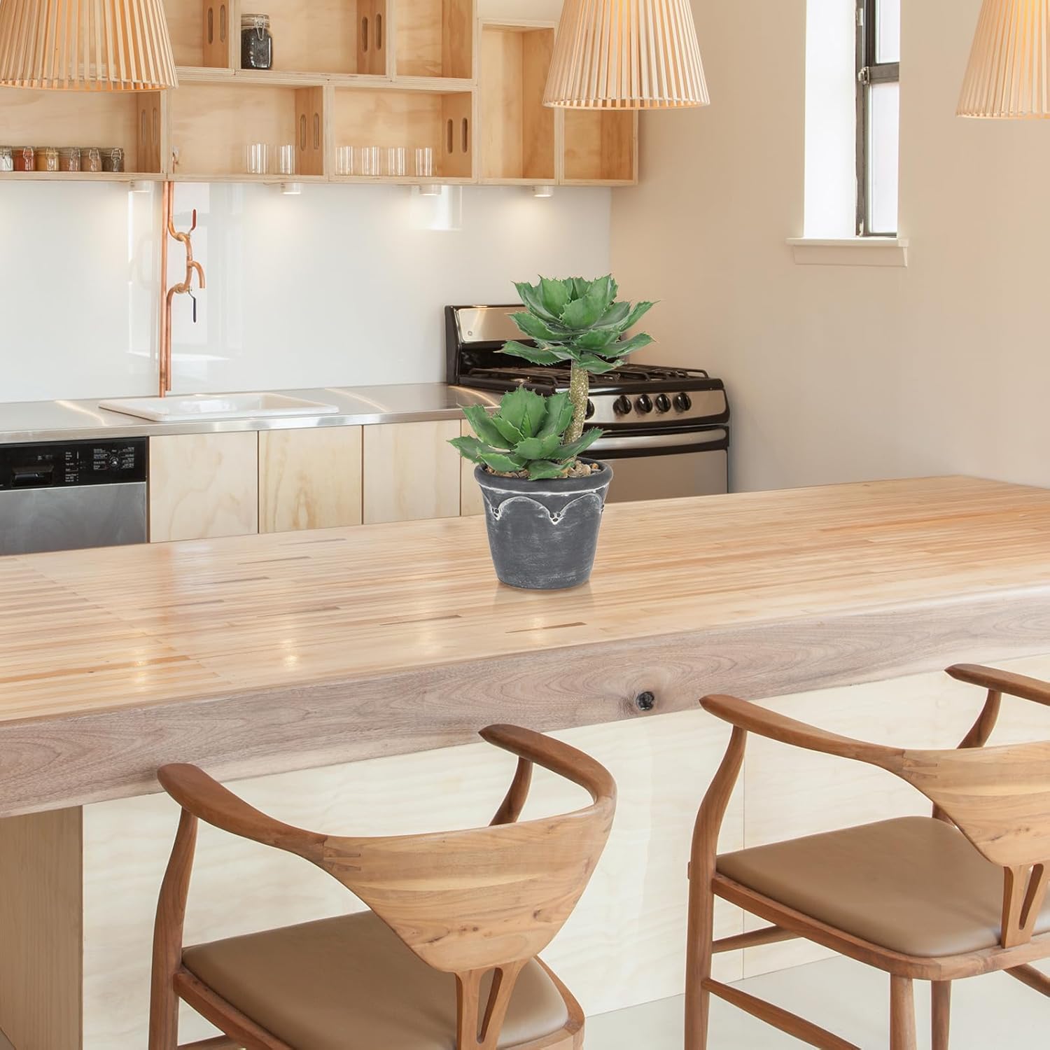 Hollyone Large Artificial Succulent Plants Fake Two-Head Succulent Agave Plant Potted 13" Faux Plant in Vintage Cement Pot Succulent Aloe Plant Indoor for Home Office Living Room Table Shelf Decor - Image 6