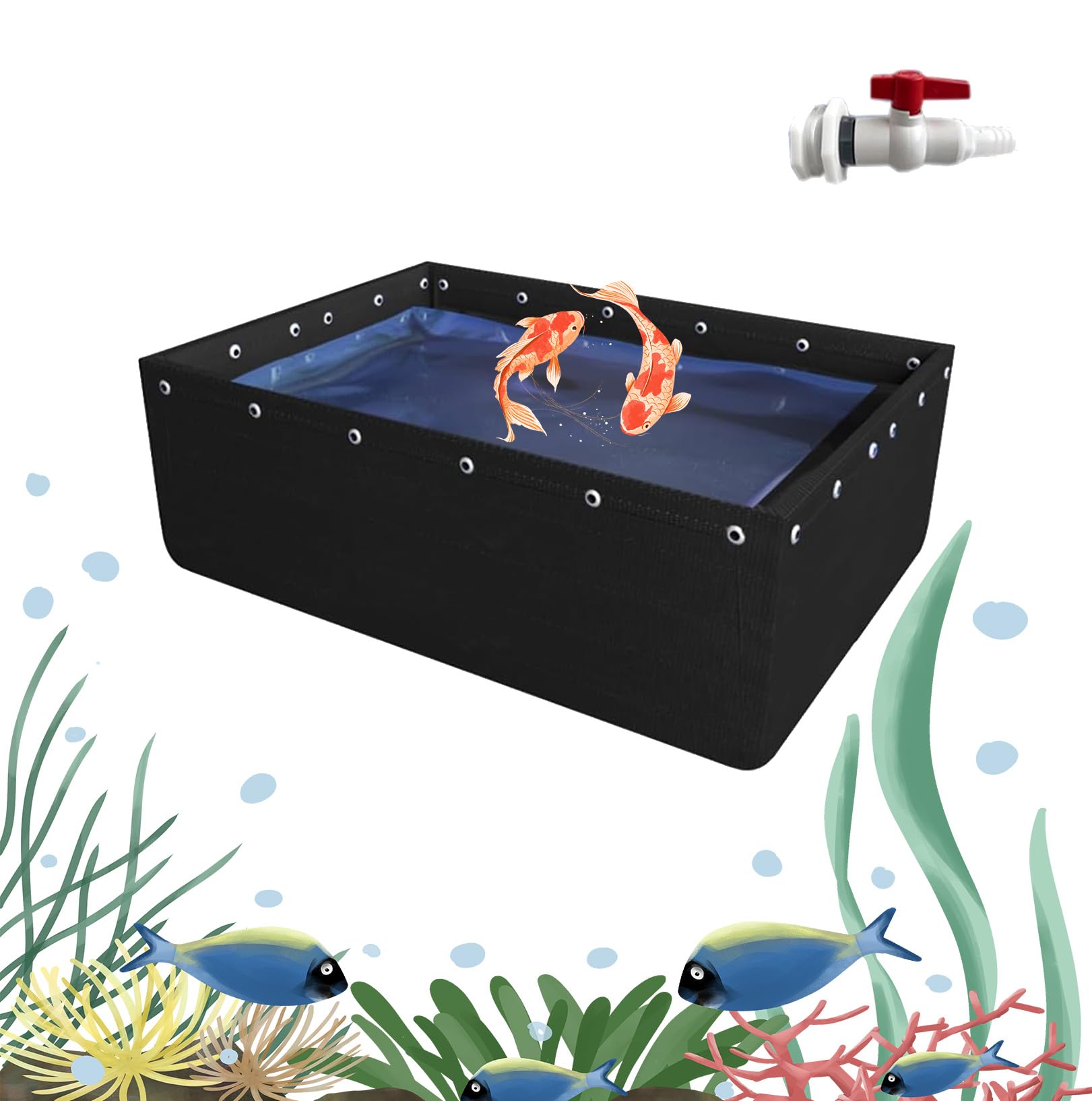 0.6x0.6x1mliner Bassin extérieur Grande Piscine d'aquaculture autoportant, pour Poissons Rouges Koi, Résistant aux déchirures Réservoir d'eau extérieur Étangs en Toile avec Valve de vidange