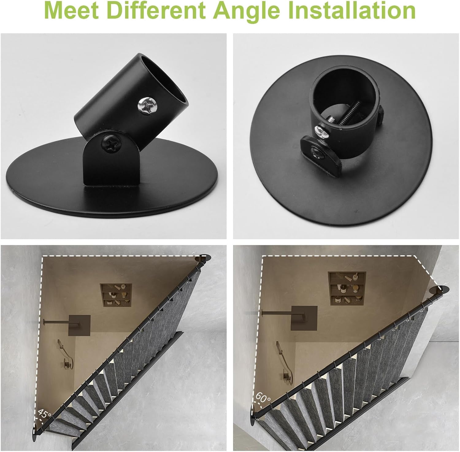 Adjustable Shower Curtain Rod Bracket for Slanted Wall, 2Pcs Titanium Steel Shower Curtain Rod Single Swivel Flange Heavy Duty Closet Rod Bracket with Screws