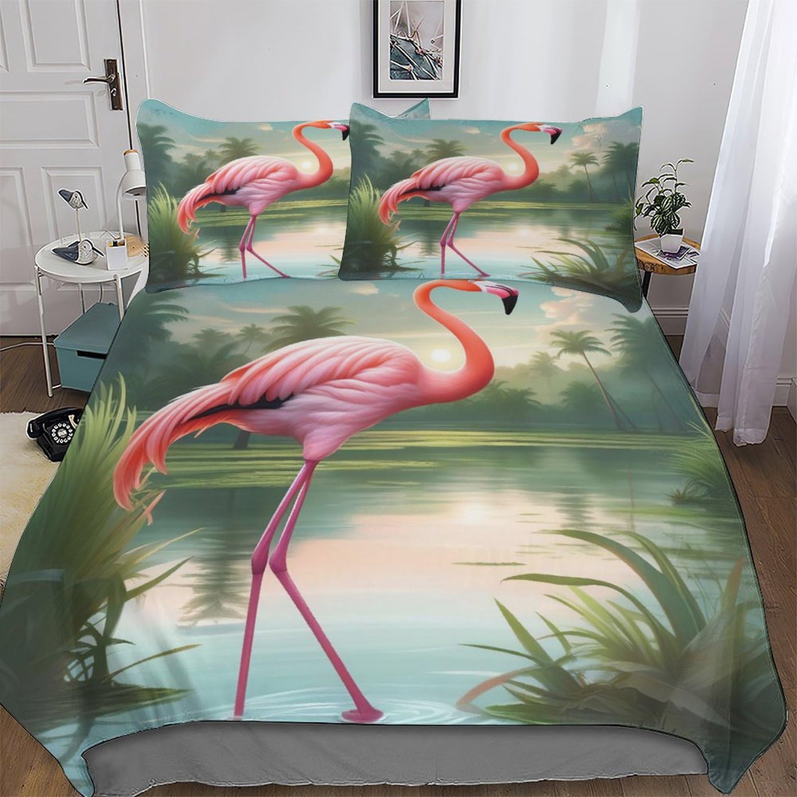 Housse de couette flamant rose 220x240 en microfibre hypoallergénique