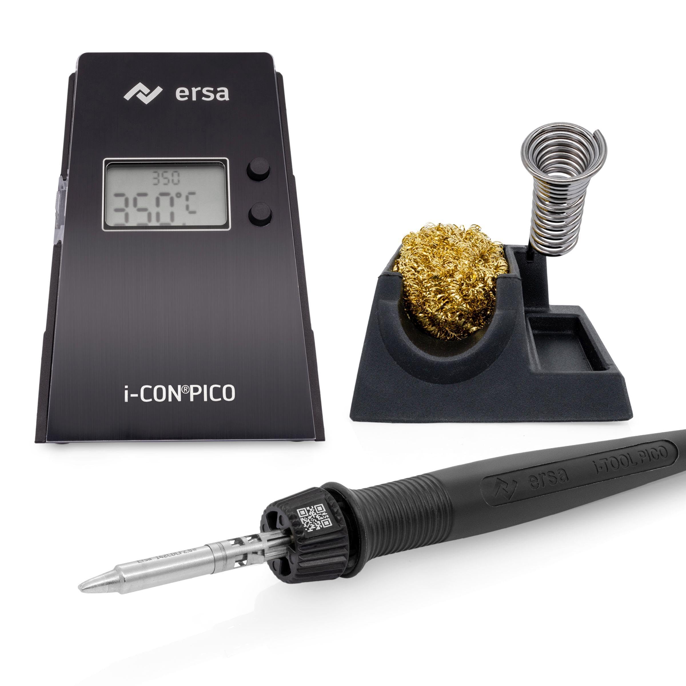 ERSA i-​CON PICO MK2 - Estación de soldadura digital (80 W, 150-​450 °C, con soldador i-​TOOL PICO MK2 ergonómico con cambio Tip`N Turn + punta de soldadura de 1,​6 mm con autonomía automática)