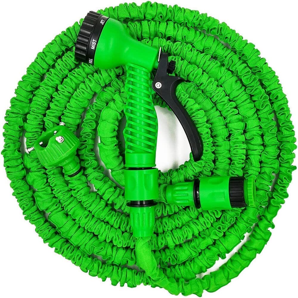 Lizzie Jacobs Green 50Ft And 100Ft Garden Hose Pipe Ez Expandable Garden Water Hose Pipe With Nozzle And 8 Function Spray Gun Fitting Anti-Leakage Kink Free Flexible Lightweight Extra Strength Garden Hose (, 50Ft)