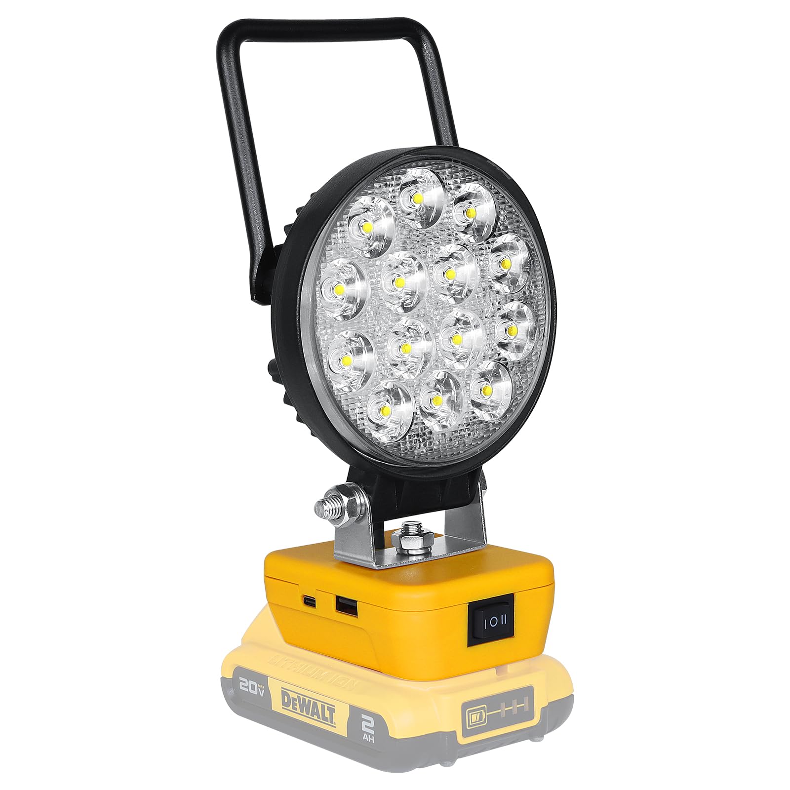 AUXTINGS Projecteur de Chantier pour Dewalt Batterie,2x 72W Projecteur LED Rechargeable,7200LM Lampes de Travail Portable Pour l'atelier, Camping, Réparations Automobiles, Chantier (Sans Batterie)