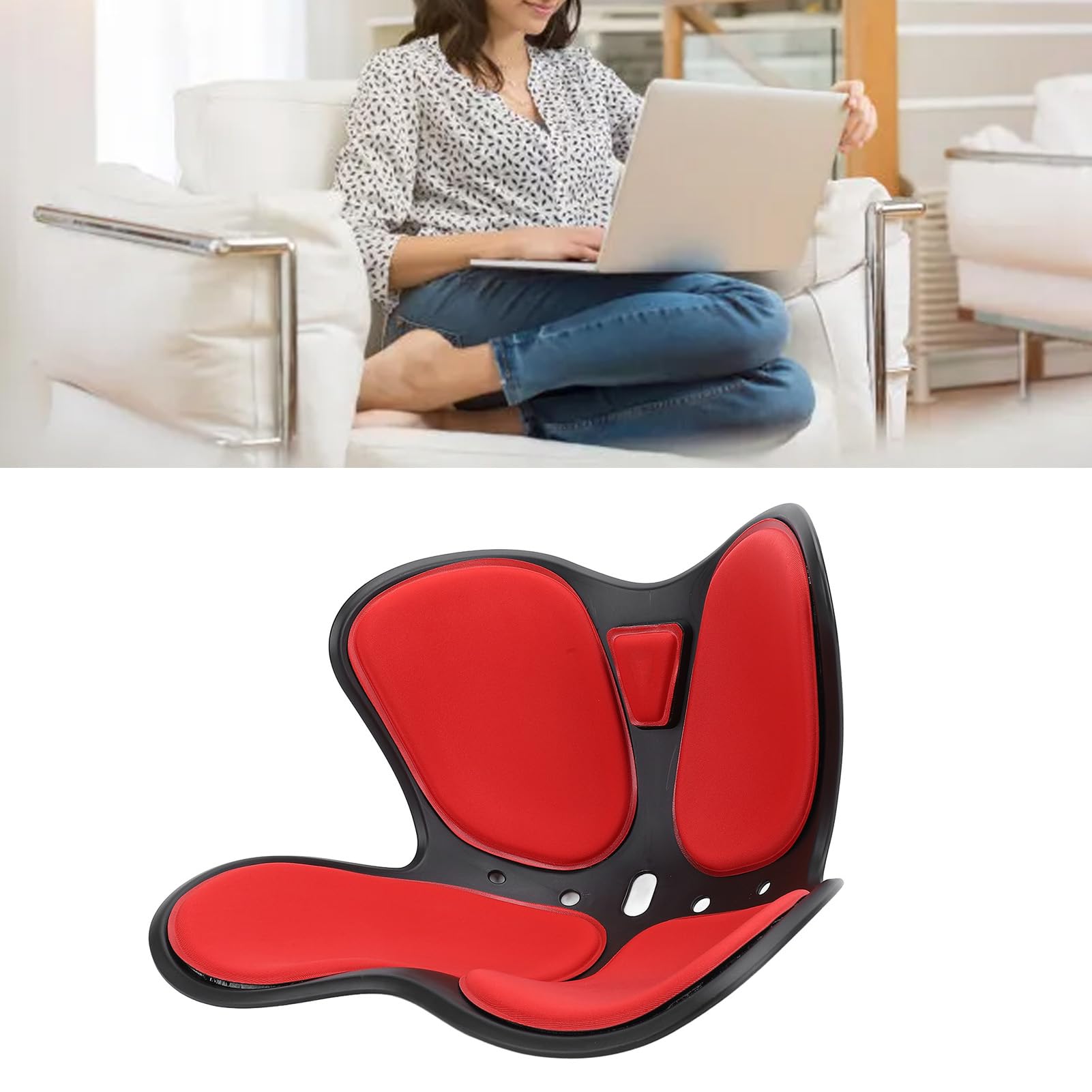 TOPINCN Ergonomische Lendenpolsterstuhl Lendenstütze Kissen Premium Material Leichtes Tragbares Rückenstütze Kissen für Lange Sitzen (Rot)