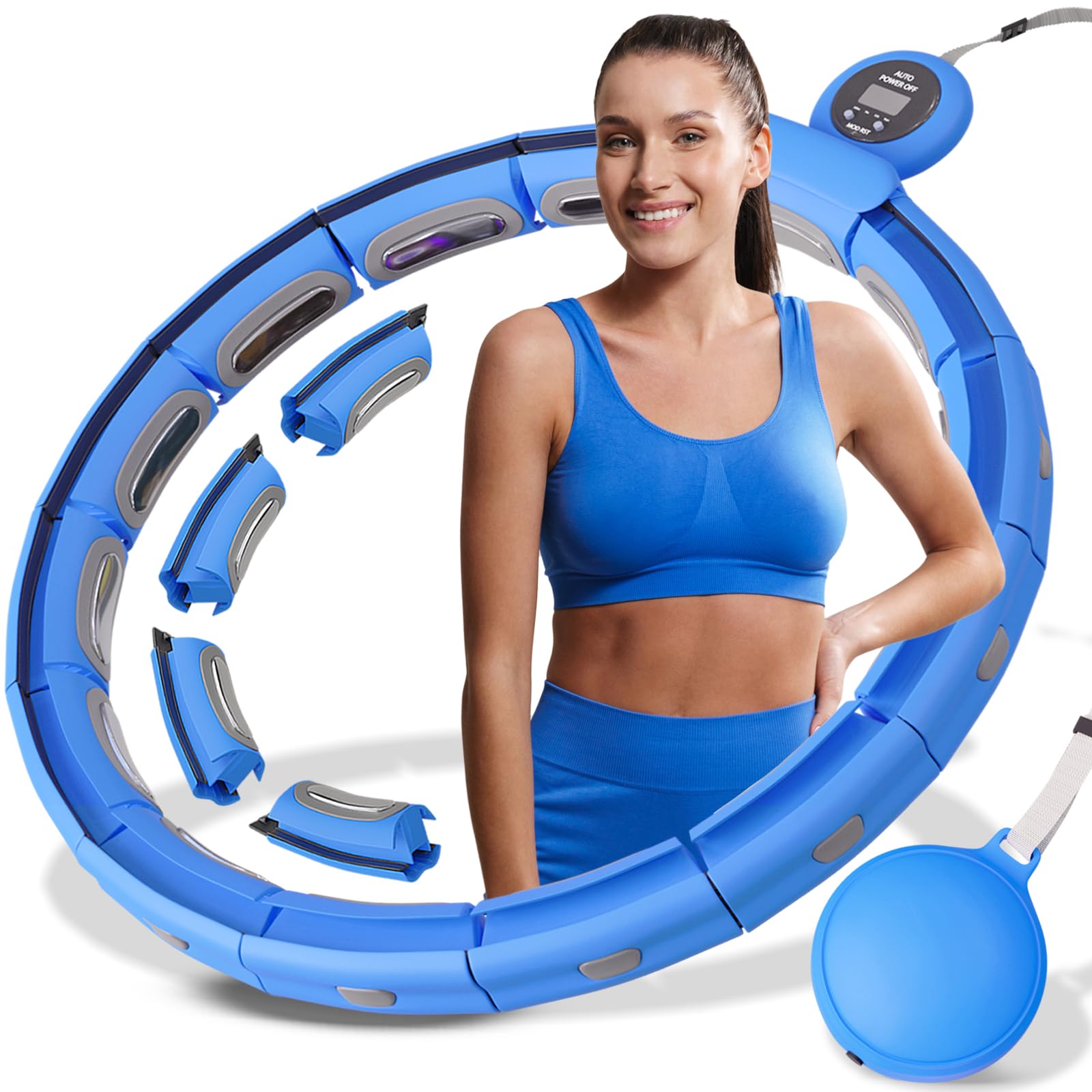 Smart Hula Hoop dla dorosłych, inteligentna hula hop cicha, z licznikiem, fitness hula hop z kulką obciążeniową, do odchudzania, obręcz dla kobiet, biała, do rozmiaru XL