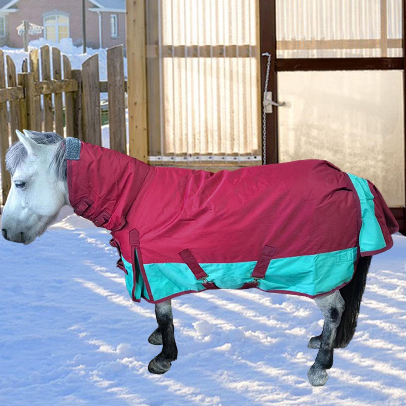 Manta para Caballo Impermeable con Relleno Térmico Funda con Capucha Y Cinturón Ajustable Oxford 600D Transpirable Resistente Al Frío Adecuada para Ca