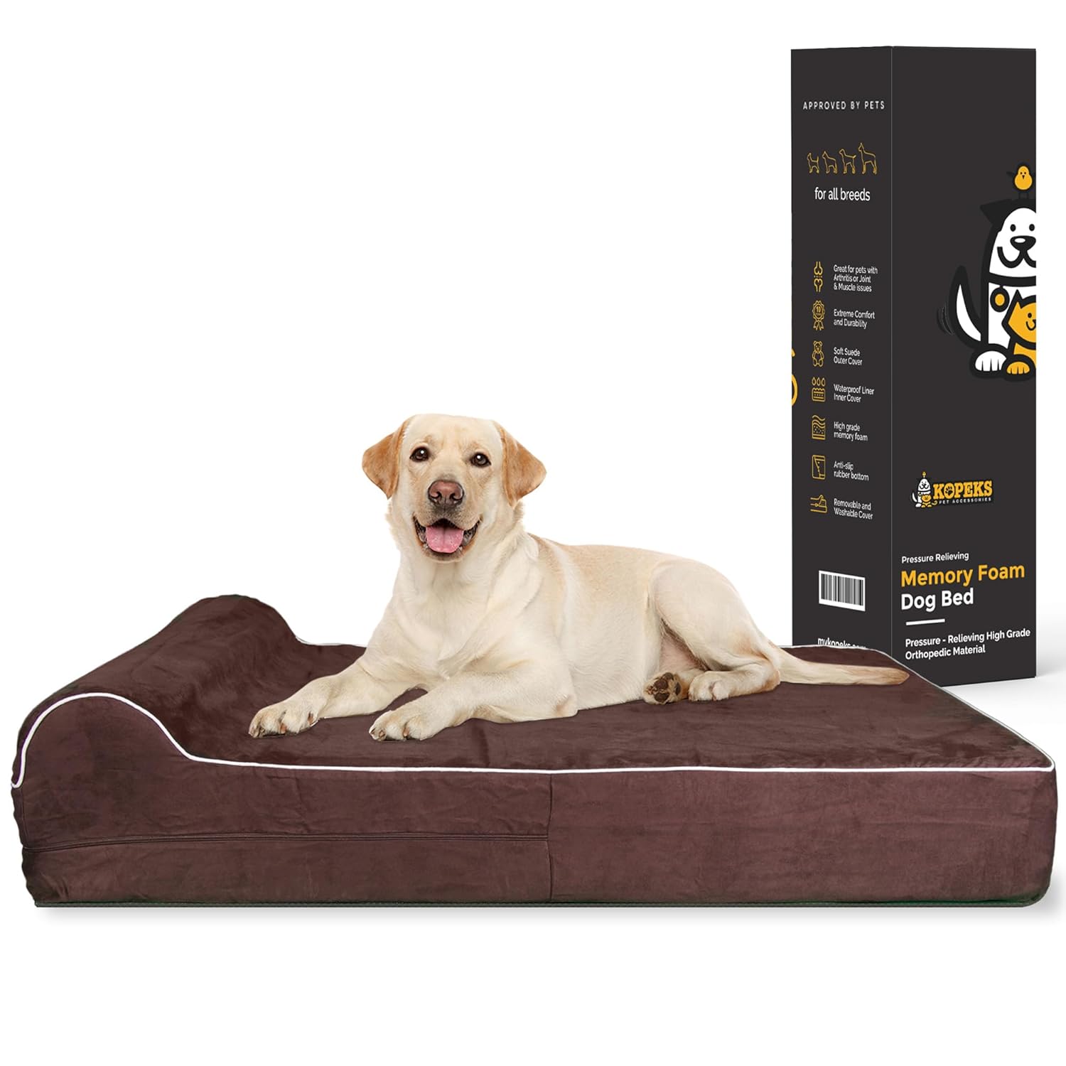 KOPEKS Orthopedic Memory Foam Dog Bed 7 Inch Thick Extra Large Dog Bed With Pillow Brown 50x34x10 Includes