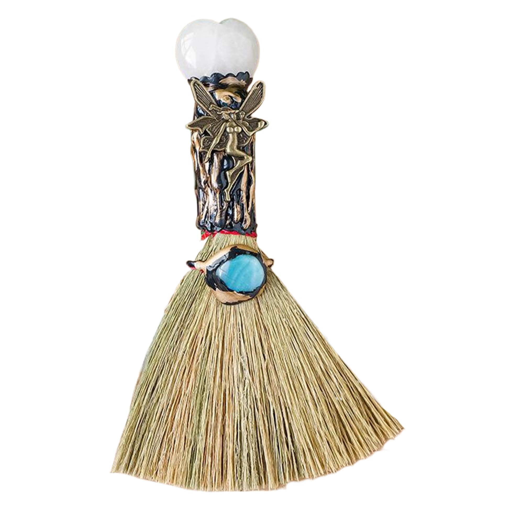 Sjfbebsy Witch Broom, Crystal Witch Wiccan Altar Broom with Heart-Shape Crystal for Cleansing, Halloween Decor