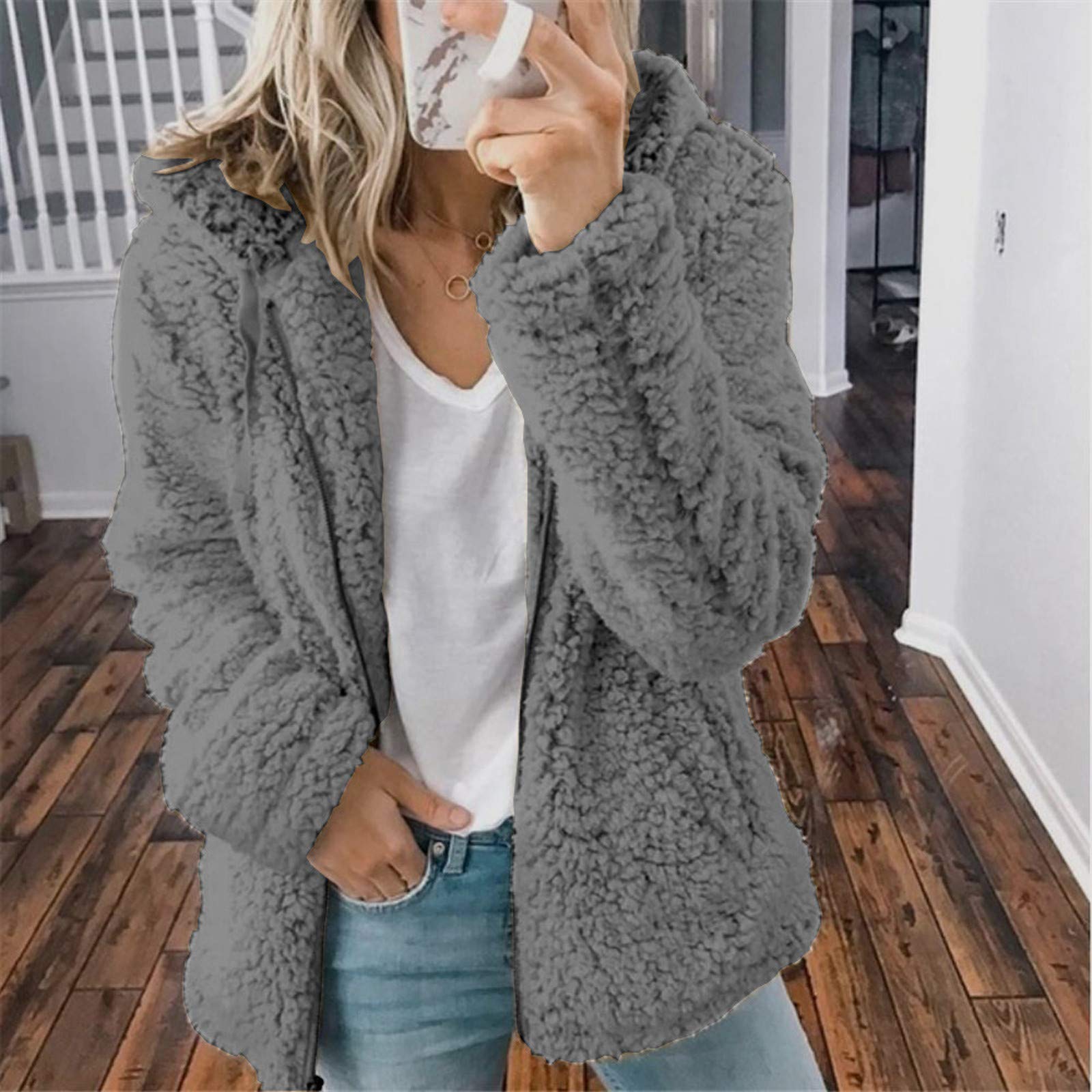 Cappotto con cappuccio Cardigan casual in peluche da donna Top caldi Giacche Cappotto da donna con cerniera Sacchetto Materna Nome Giubbotto Jeans Con Strass Giacca Giubbotto Donna