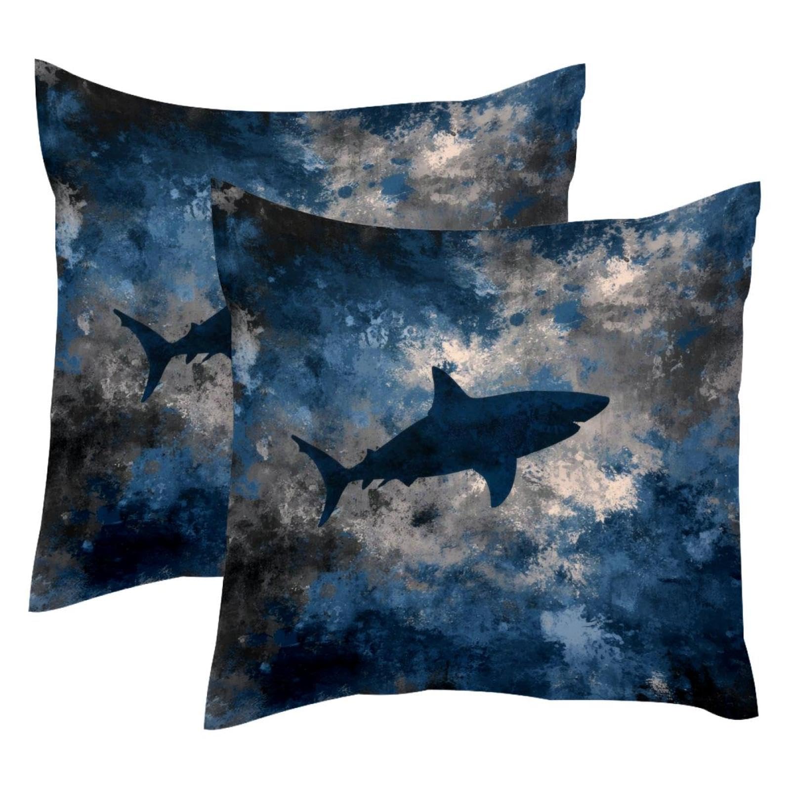 Housse de coussin requin grunge 50x50 cm lot de 2