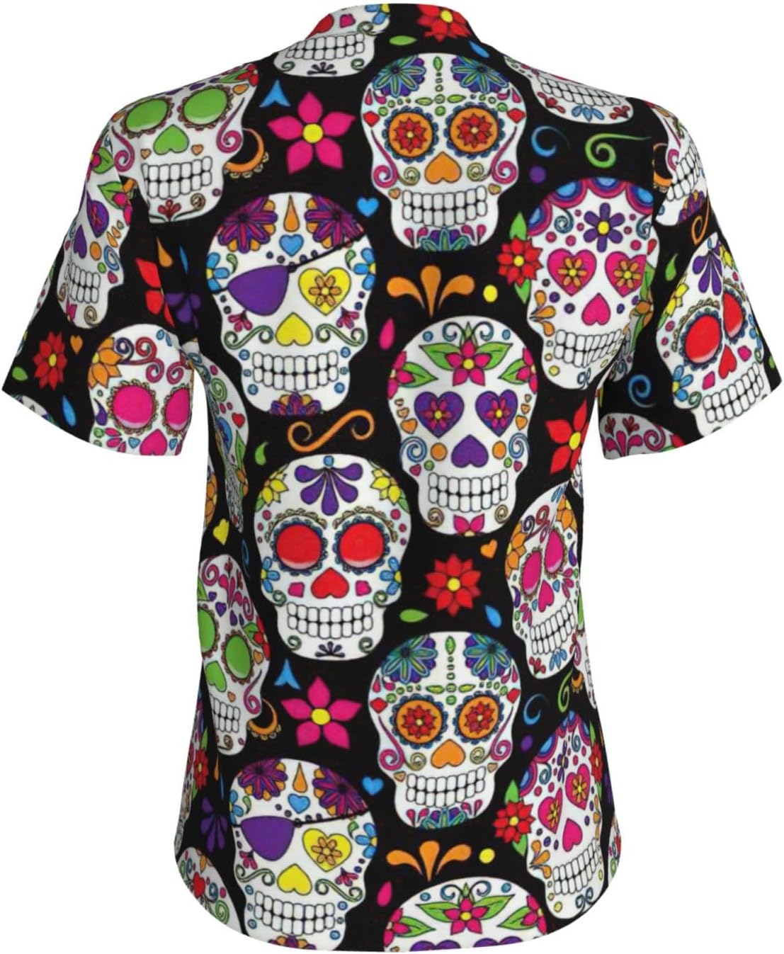 Women Casual Sugar Skulls Print V-Neck T-Shirt Short Sleeve Summer Trendy Tops.