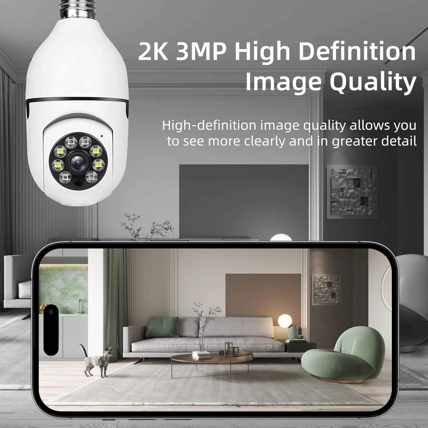 Hawkray Light Bulb Security Camera -5G& 2.4GHz WiFi 2K 3MP Security Cameras Wireless Outdoor Motion Detection and 911 Alarm Monitoring,Open AI Enabled,US Local Cloud, Color Night Vision(3 Pack)