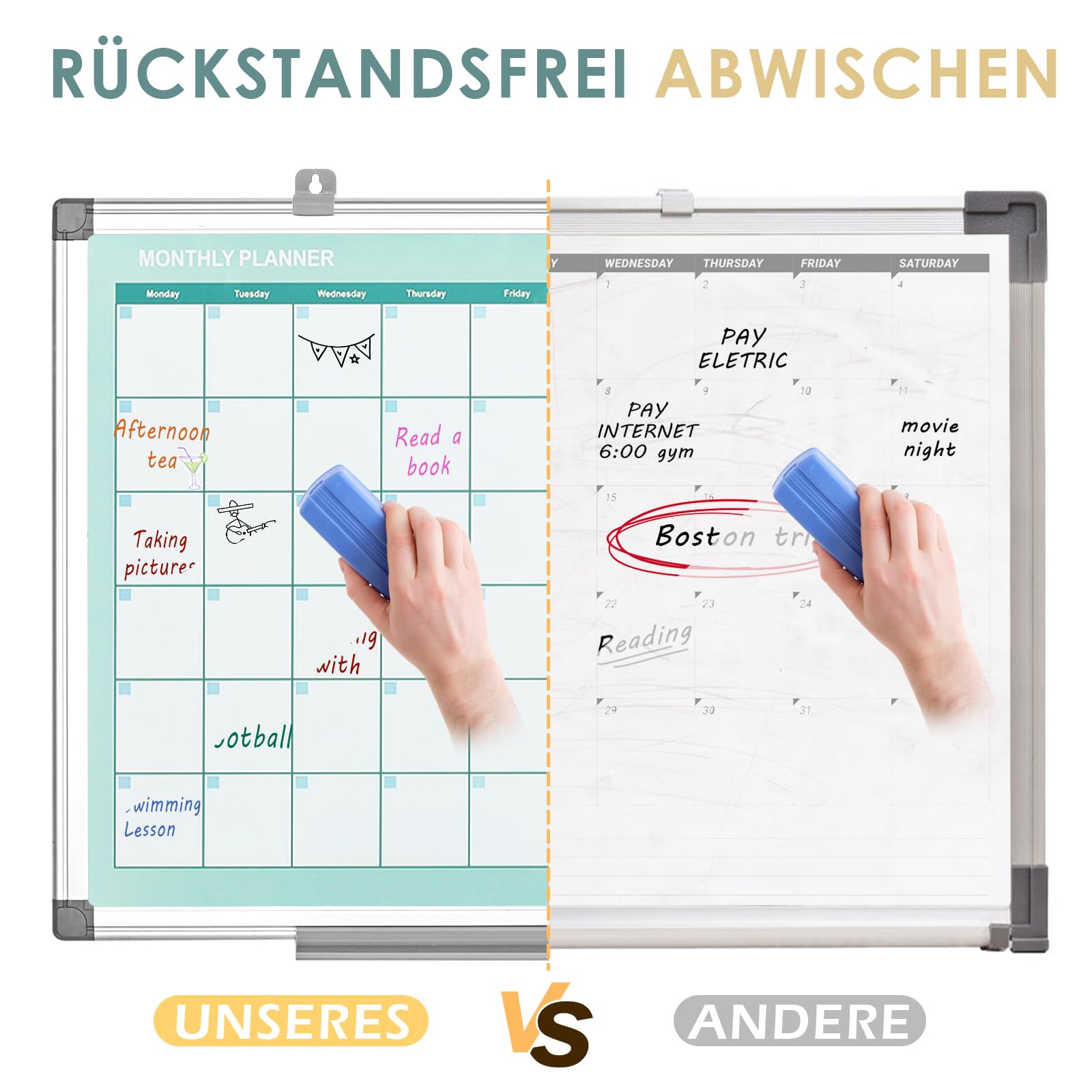 MAKELLO Whiteboard Monatsplaner 90x60cm Abwischbar Kalender mit nächstem Monat Büro