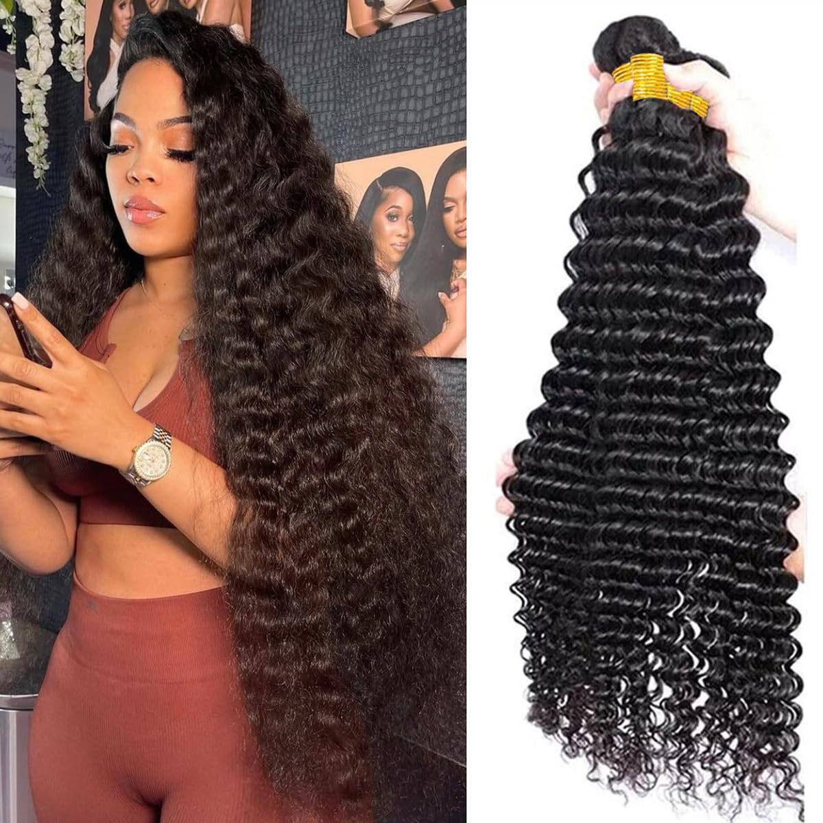 28 Inch Deep Wave Human Hair Extensions, 100% Brazilian Virgin Hair 26 28 30 Inch Brazilian Body Wave Human Hair Bundles - 100  main image 3