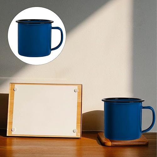 Miniatura 4 de Taza de café esmaltada, 4.1 fl oz, taza de esmalte azul rústico con asa, tazas de agua de pollo, taza de capuchino, taza de campamento esmaltada