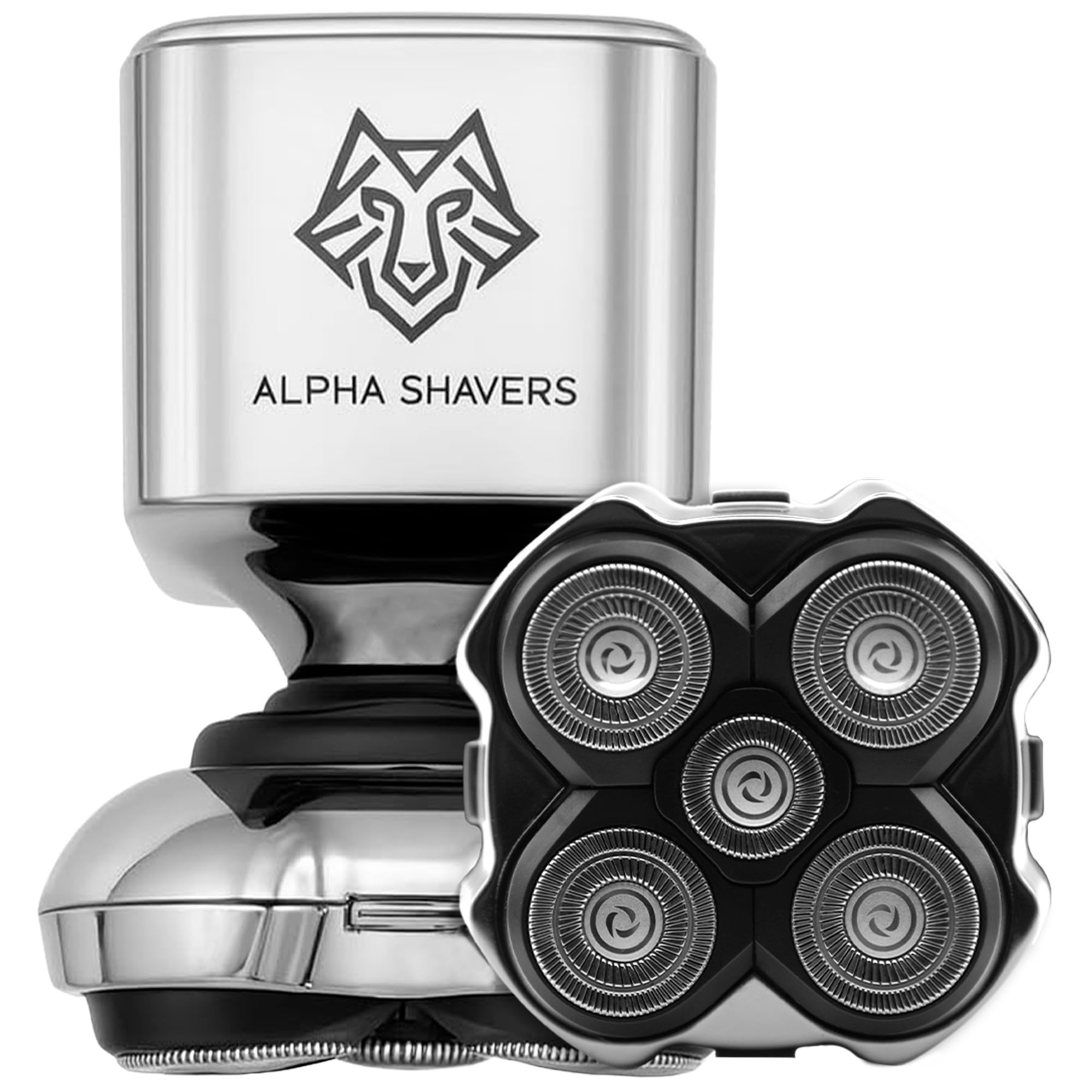 Alpha Shavers Silver - Afeitadora de cabeza para hombres, Cabezal flexible 360°, Afeitado Suave y Apurado, Recargable, Uso en Seco y Húmedo