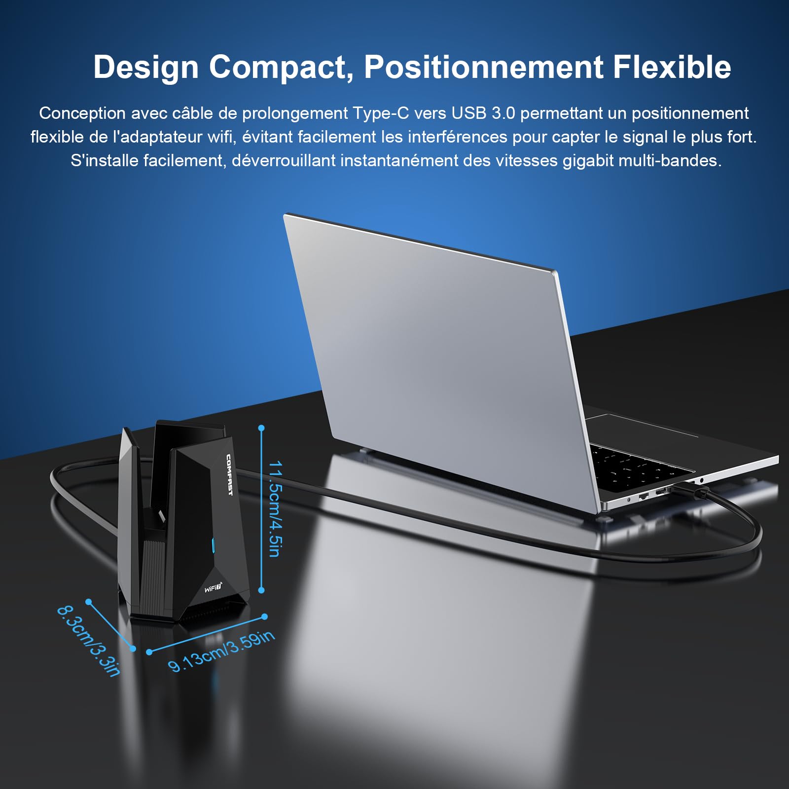 COMFAST BE6500 Mbps Clé WiFi Puissante, Wi-FI 7 Clé WiFi pour PC Tri-Bande | Adaptateur USB WiFi Longue Portée avec 3*6dBi Antenne, MU-MIMO, OFDMA, WPA3, Compatible avec Windows 11/10