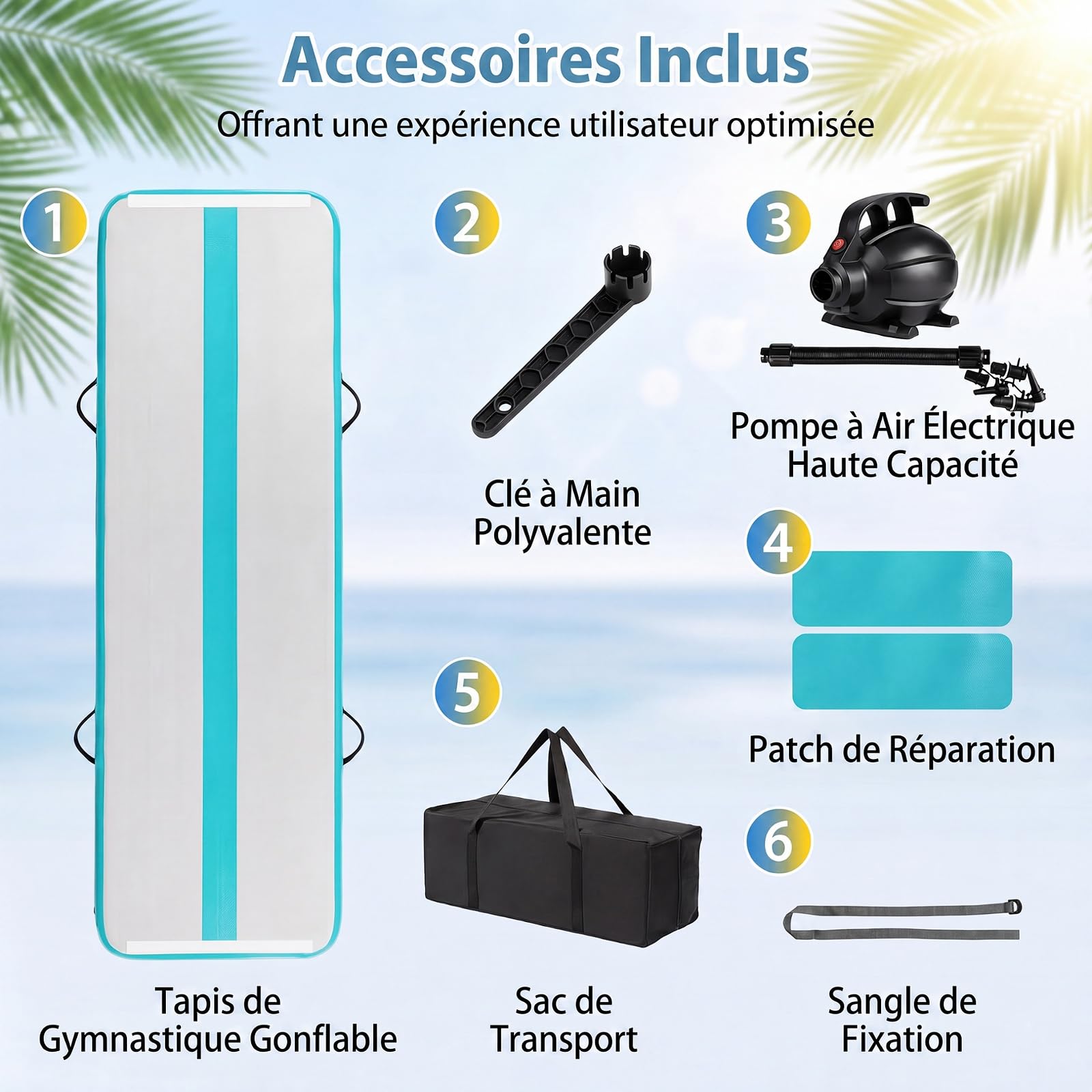 GYMAX Tapis de Gymnastique Gonflable 300 x 100 x 10 cm, Piste Gonflable de Tumbling, avec Pompe Pratique, Sac de Transport, Air Track pour Exercice, Entraînement, Fitness, Yoga, Danse