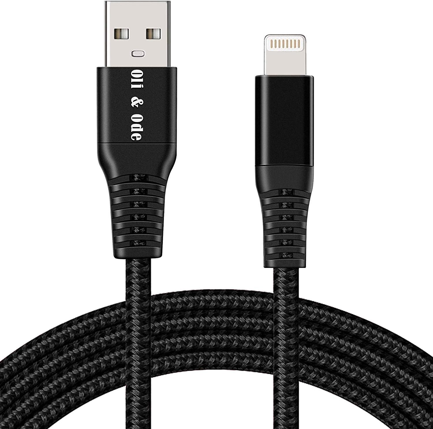 OLI & Ode Lightning Compatible Cable - [Apple Mfi Certified] - (6.6ft/2M) Braided Nylon Cable Compatible with iPhone Xs/Max/XR/X/ 8/Plus/ 7/Plus/ 6S/Plus/ 6/Plus/ 5S/ (1Pack Black)