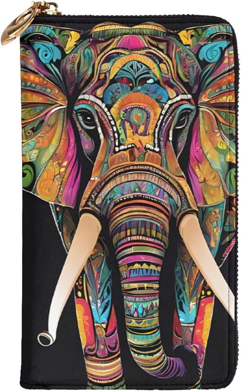 Ultra Fiber Leather Long Handheld Colorful Elephant Wallet, Suit For Daily Use By Men And Women, Can Store Banknotes, Credit Cards, Coins.