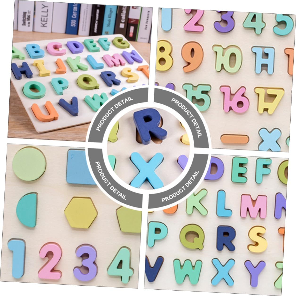 ORFOFE Puzzle Educativi in Legno da 4 Elementi per Ragazzo Ragazza Decorazioni Scuola, Facile da Usare e Sicuro senza Ferire le Mani, per L'apprendimento Precoce delle Lettere e Numeri